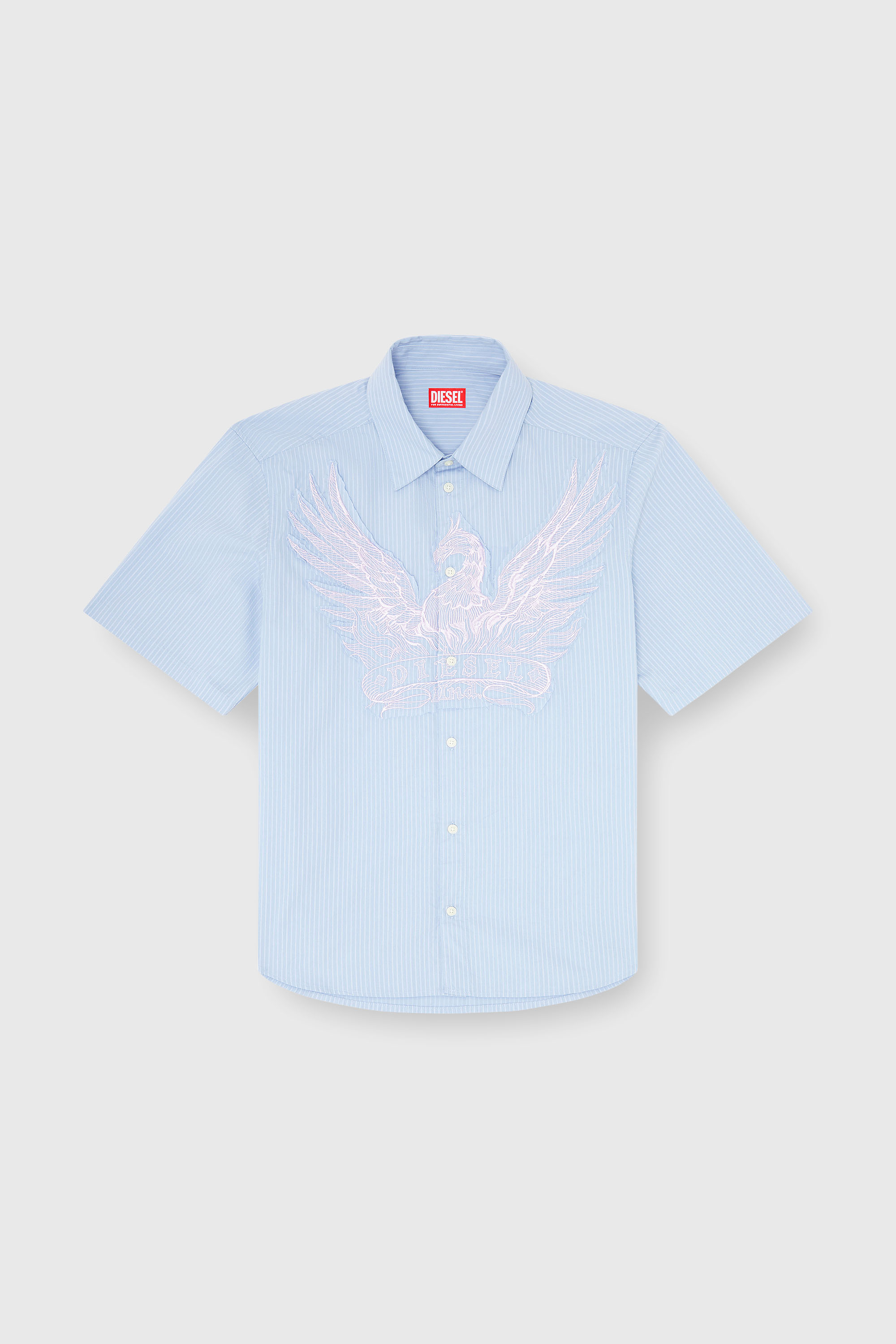 Diesel - S-SIMPLY-SS-AGCZ, Chemise en popeline ray&eacute;e avec patch brod&eacute; Homme in Bleu - 2