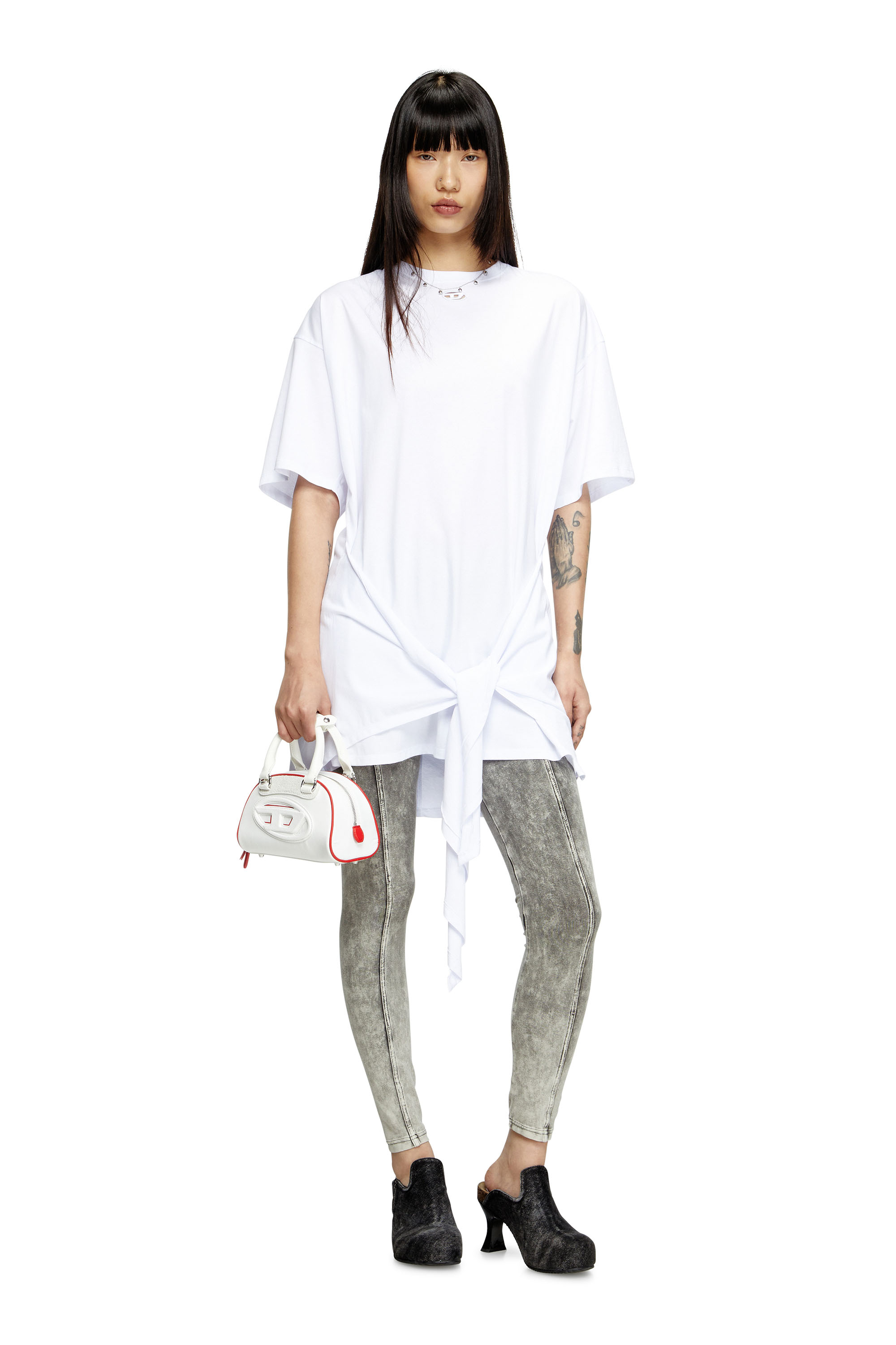 Diesel - D-EIVOR, Robe T-shirt avec nœud à l'avant Femme in Blanc - 1