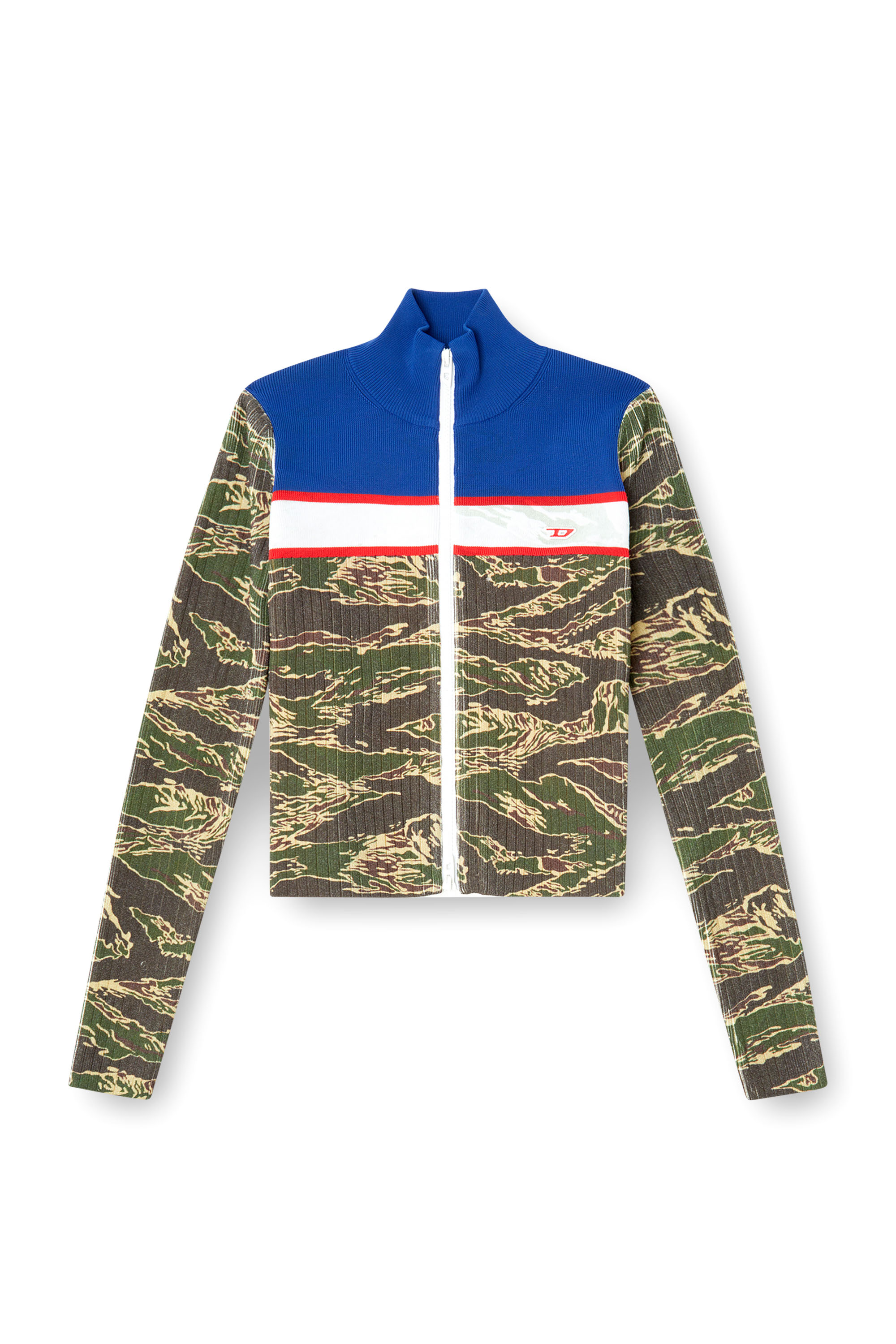Diesel - M-CAMUT, Pull zippé camouflage en viscose côtelée Femme in Polychrome - 3