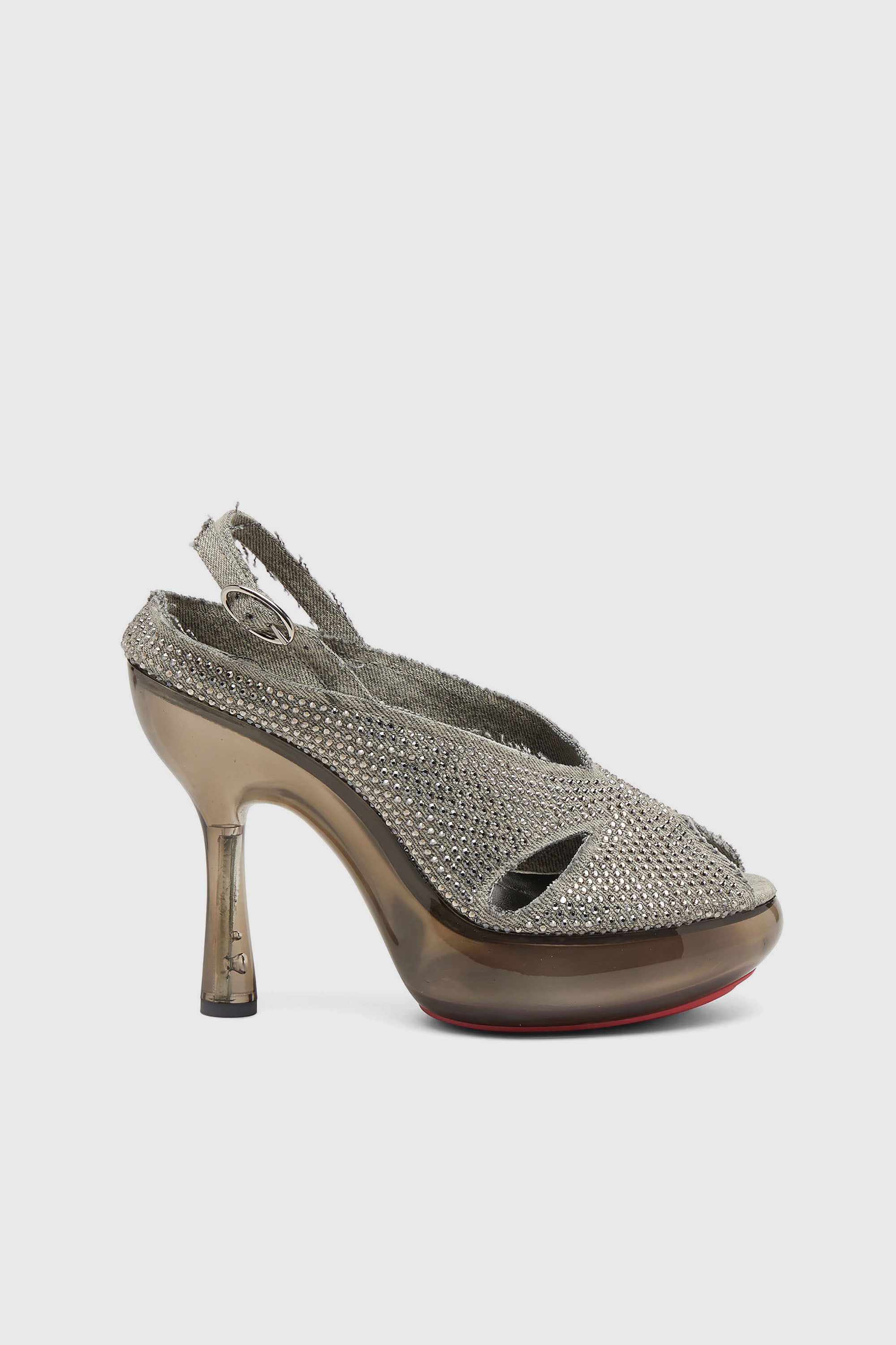 Diesel - D-LAKE PLATFORM SDL, D-Lake-Sandales &agrave; plateforme en denim cristallis&eacute; et plexiglas Femme in Gris - 1
