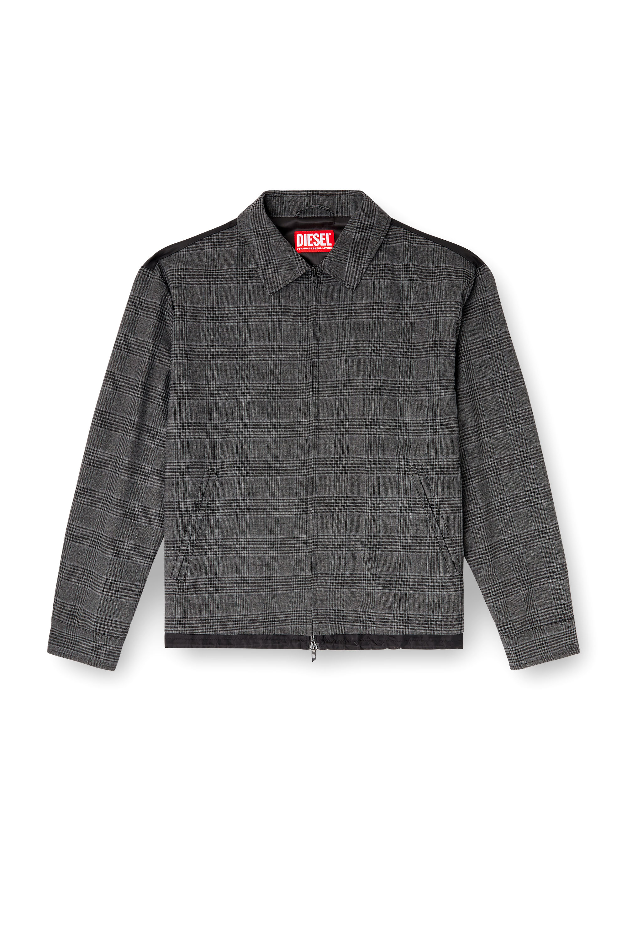 Diesel - J-TING, Veste coach en mélange de laine Prince-de-Galles et satin Homme in Polychrome - 3