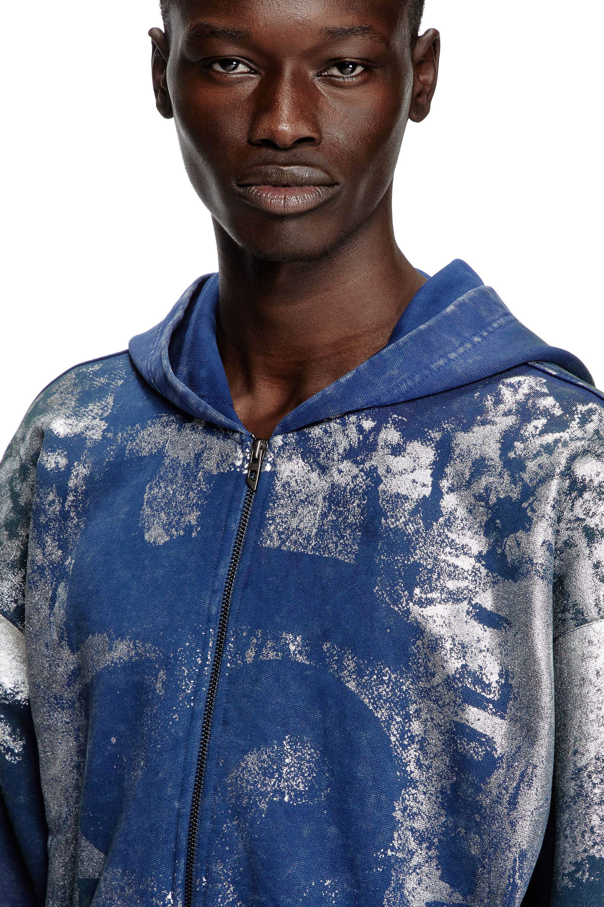 Diesel - S-LOXTY-ZIP, Sweat-shirt à capuche zippé effet vieilli Homme in Bleu - 5