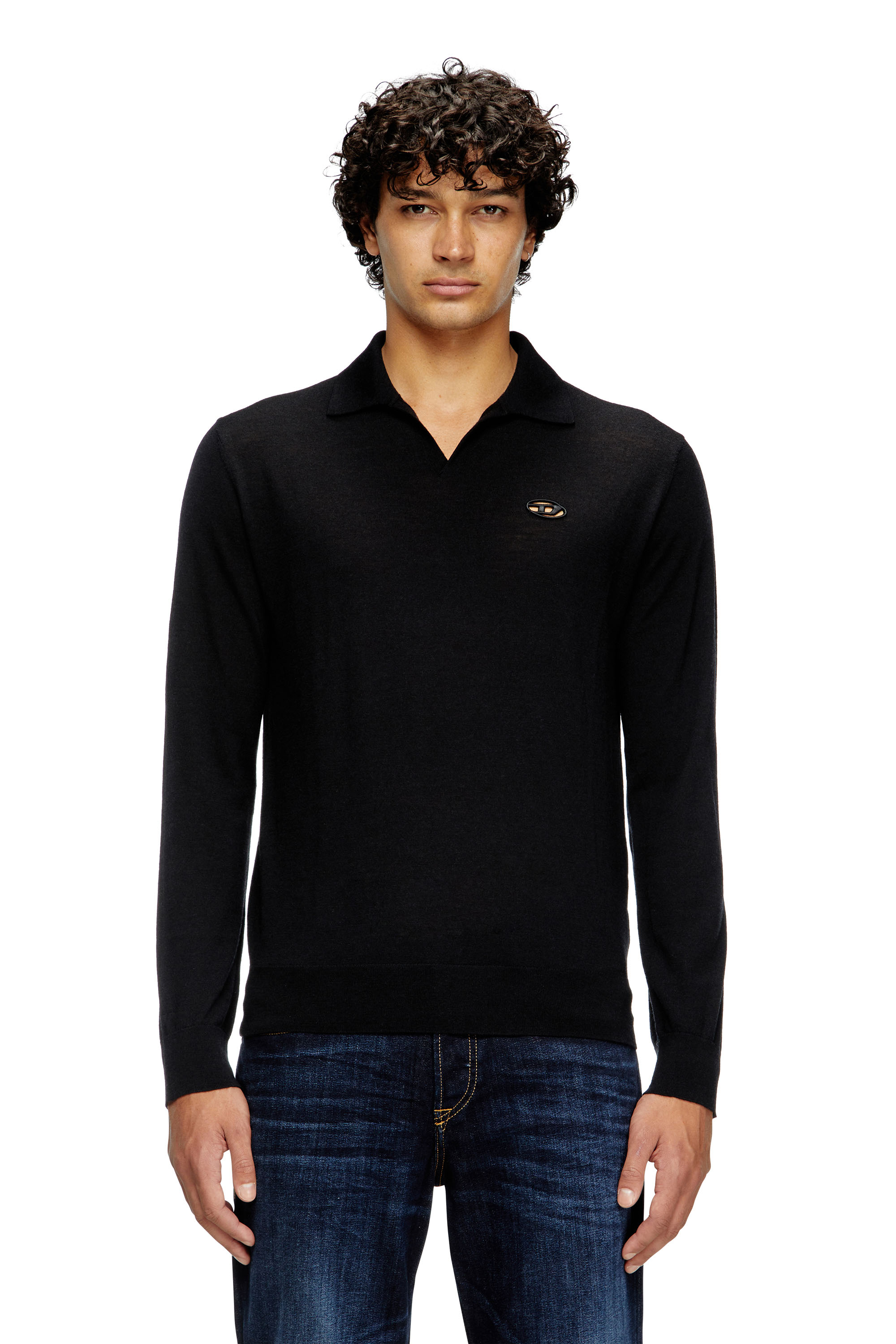Diesel - K-GLARE, Pull en laine avec col polo Homme in Noir - 1