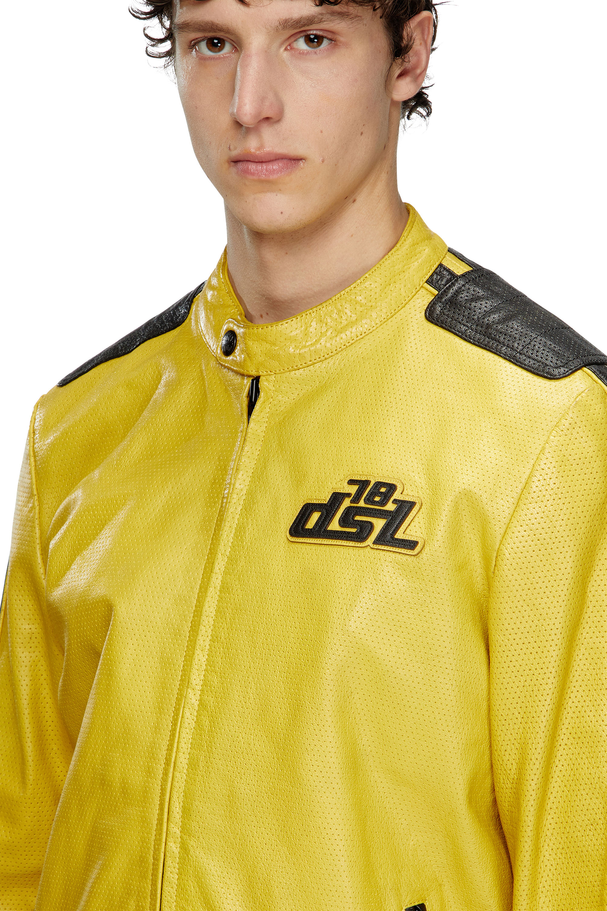 Diesel - L-POP, Veste de motard en cuir perforé Mixte in Jaune - 5