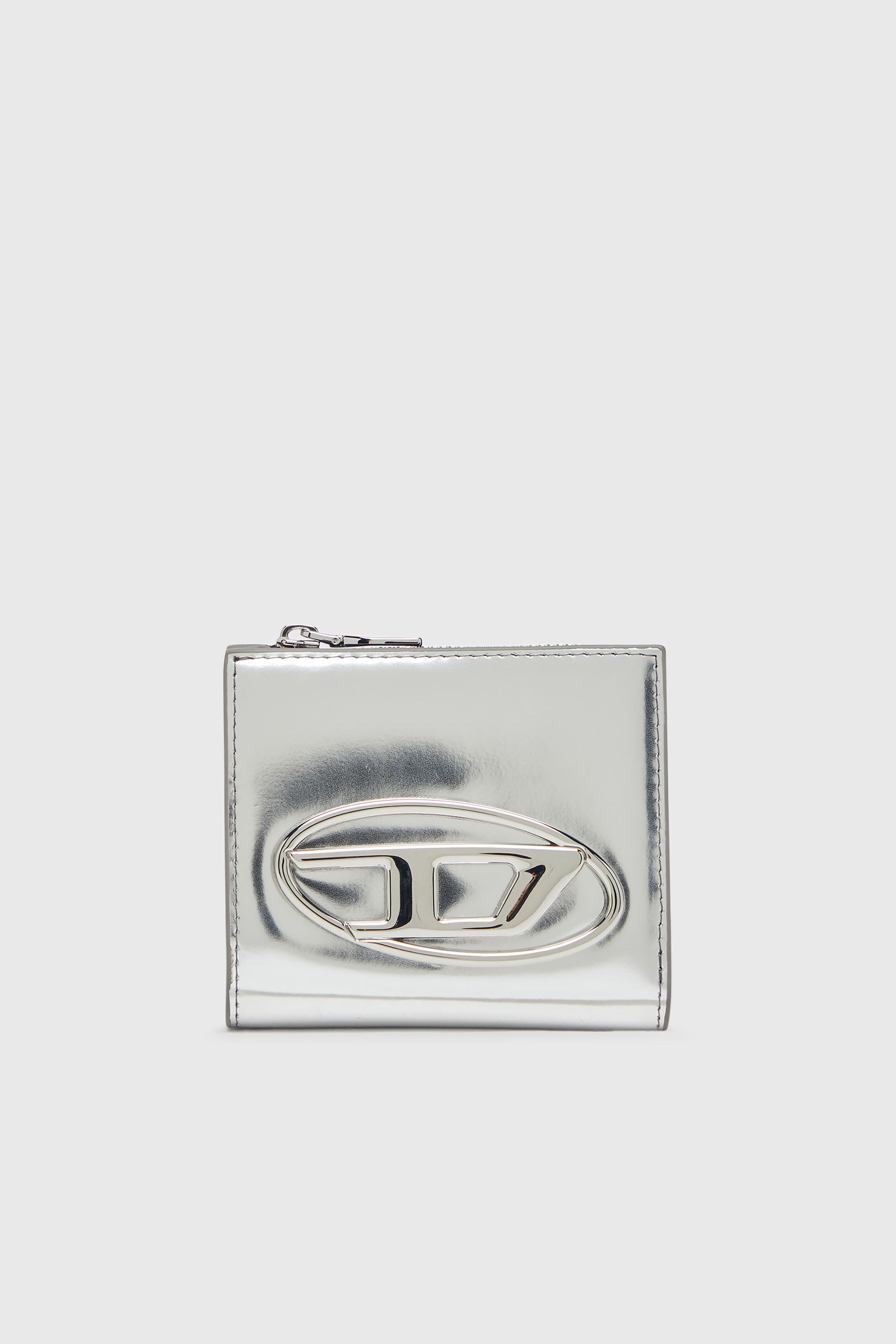 Diesel - 1DR BI FOLD ZIP L, Porte-cartes &agrave; deux volets en cuir effet miroir Femme in Gris argent&eacute; - 1