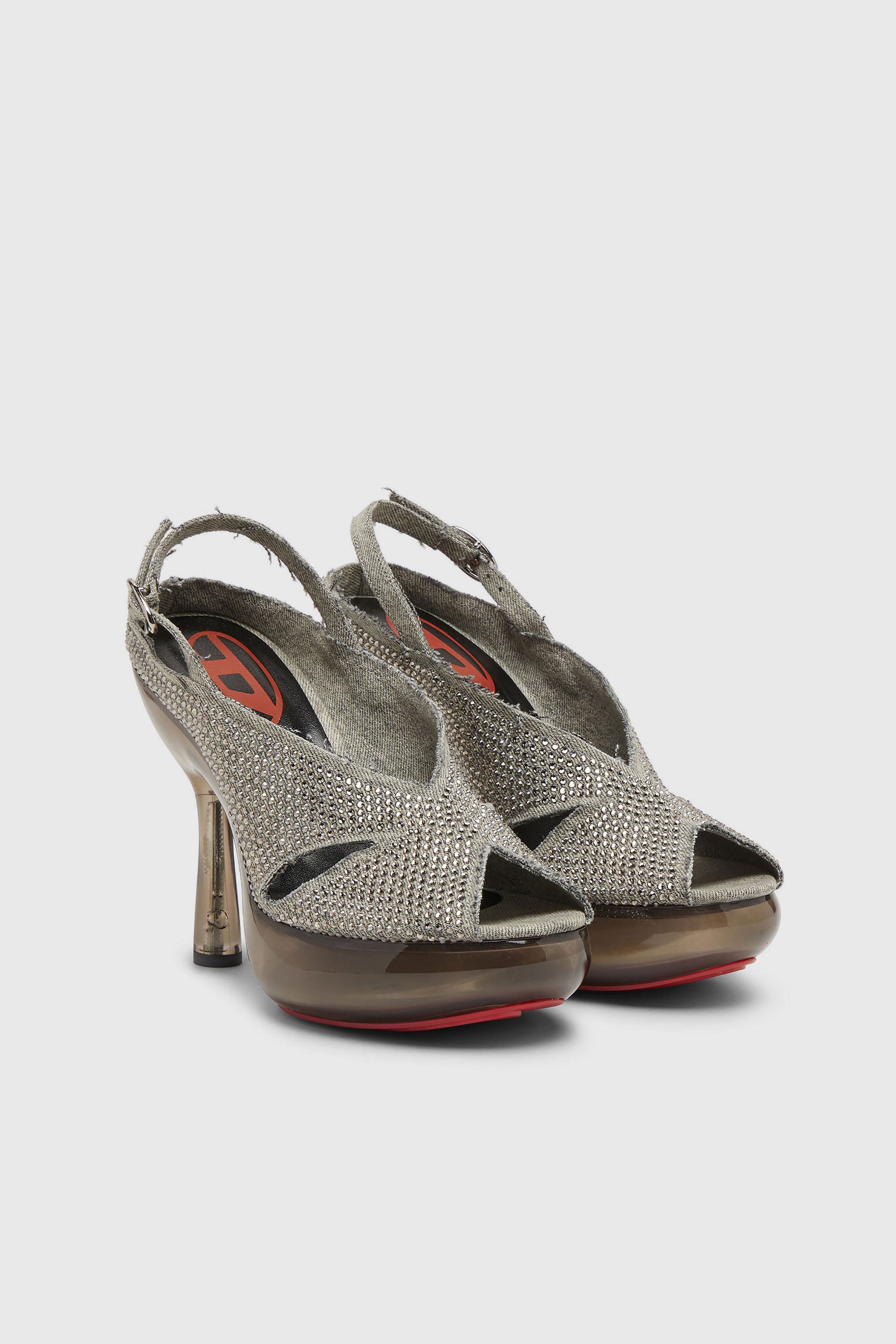 Diesel - D-LAKE PLATFORM SDL, D-Lake-Sandales &agrave; plateforme en denim cristallis&eacute; et plexiglas Femme in Gris - 2