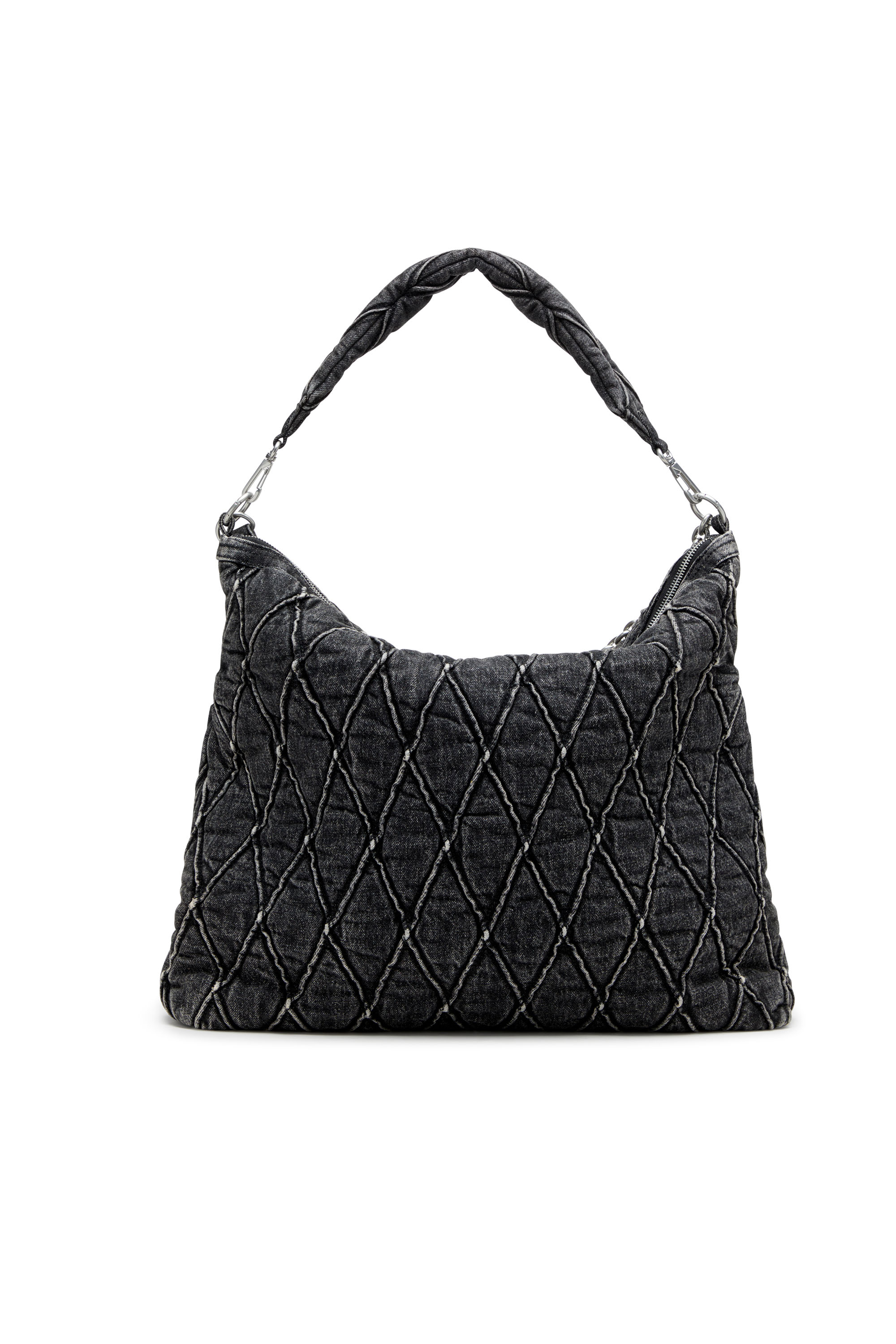 Diesel - CHARM-D HOBO, Charm-D-Grand sac hobo en denim matelassé traité Femme in Noir - 3