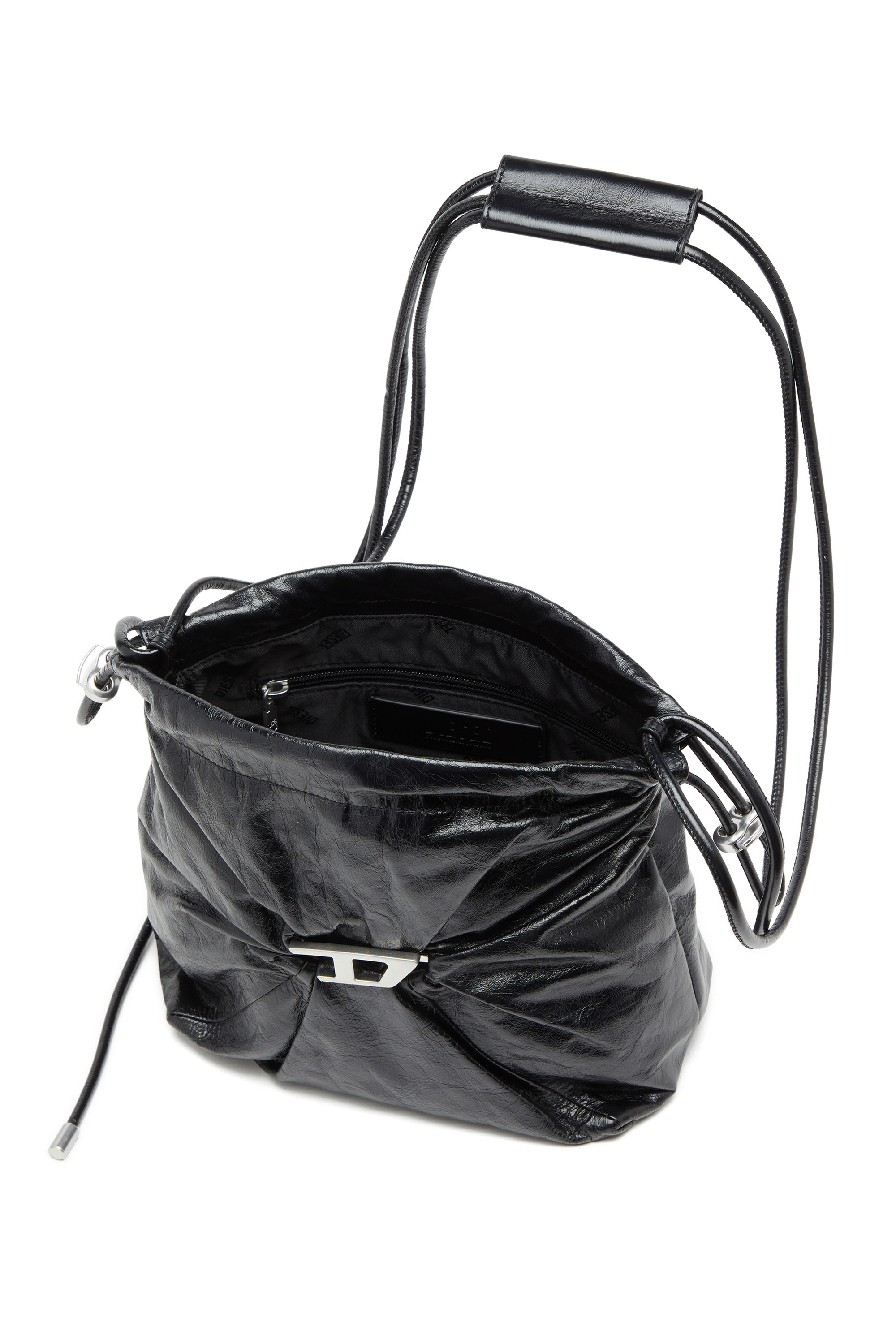 Diesel - SCRUNCH-D BUCKET, Sac seau en cuir froissé et brillant Femme in Noir - 4