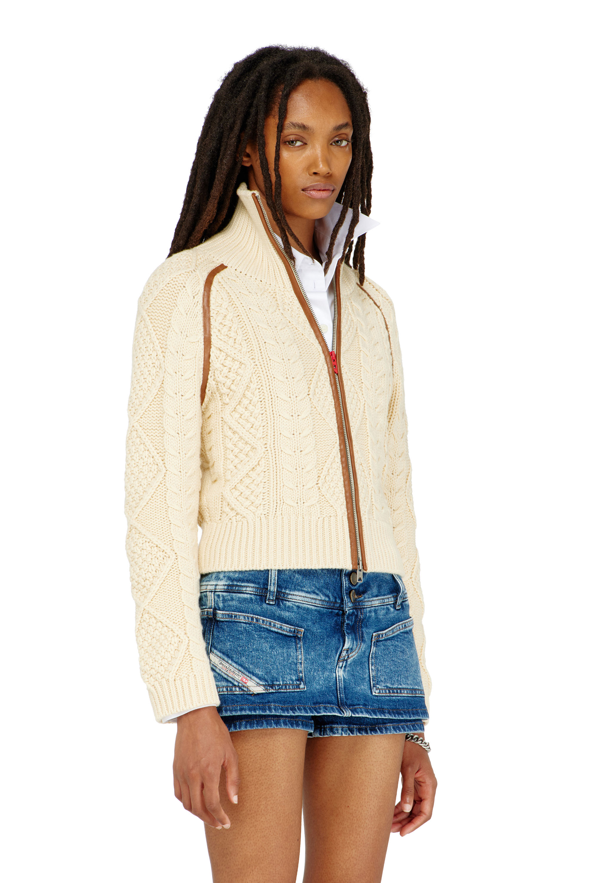 Diesel - M-INTELLE, Cardigan en maille torsad&eacute;e avec bandes contrastantes Femme in ToBeDefined - 1