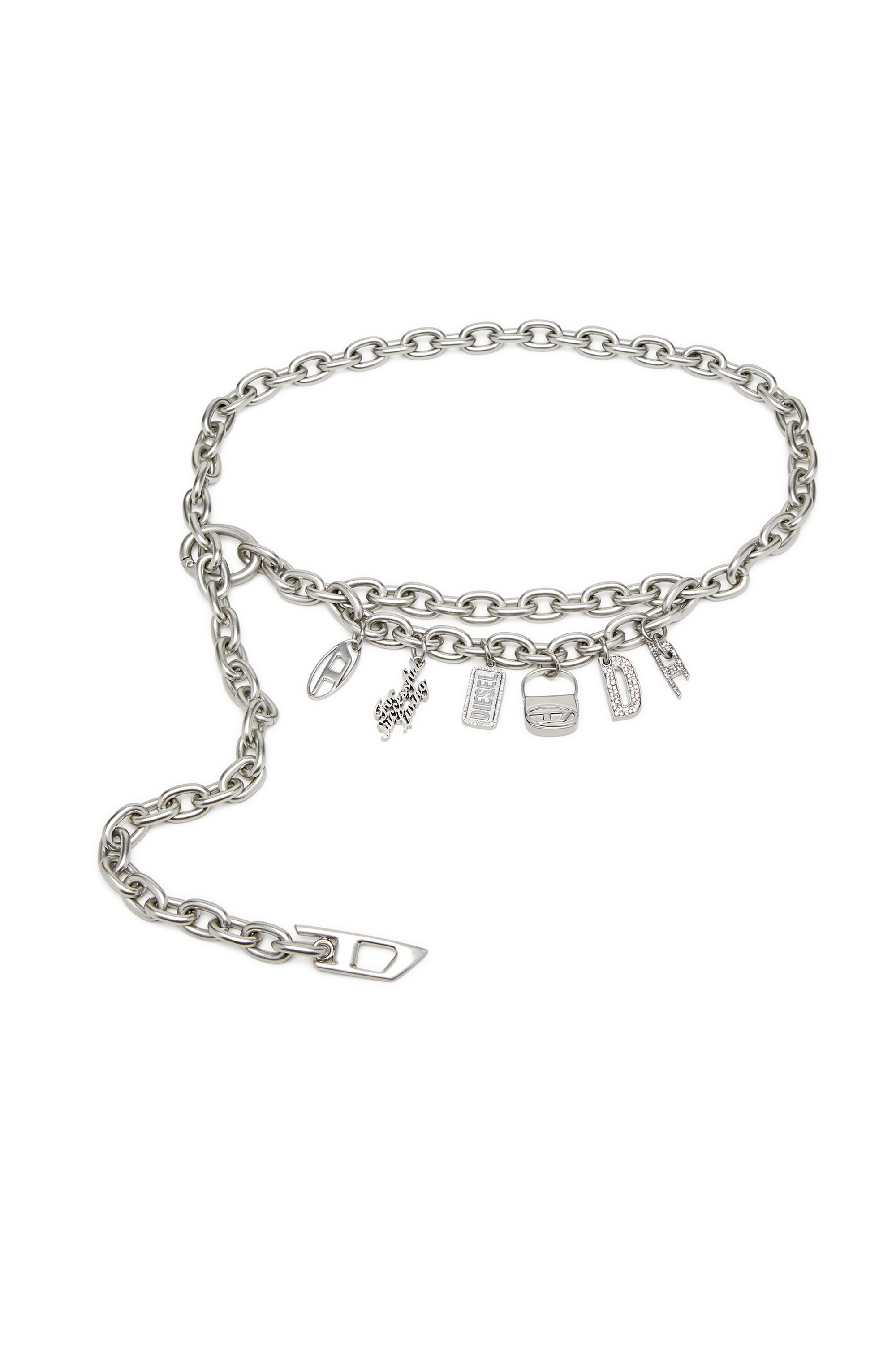 Diesel - B- MULTICHARM CHAIN, Ceinture 1 cm à chaîne avec breloque en cristal Femme in Gris argenté - 1