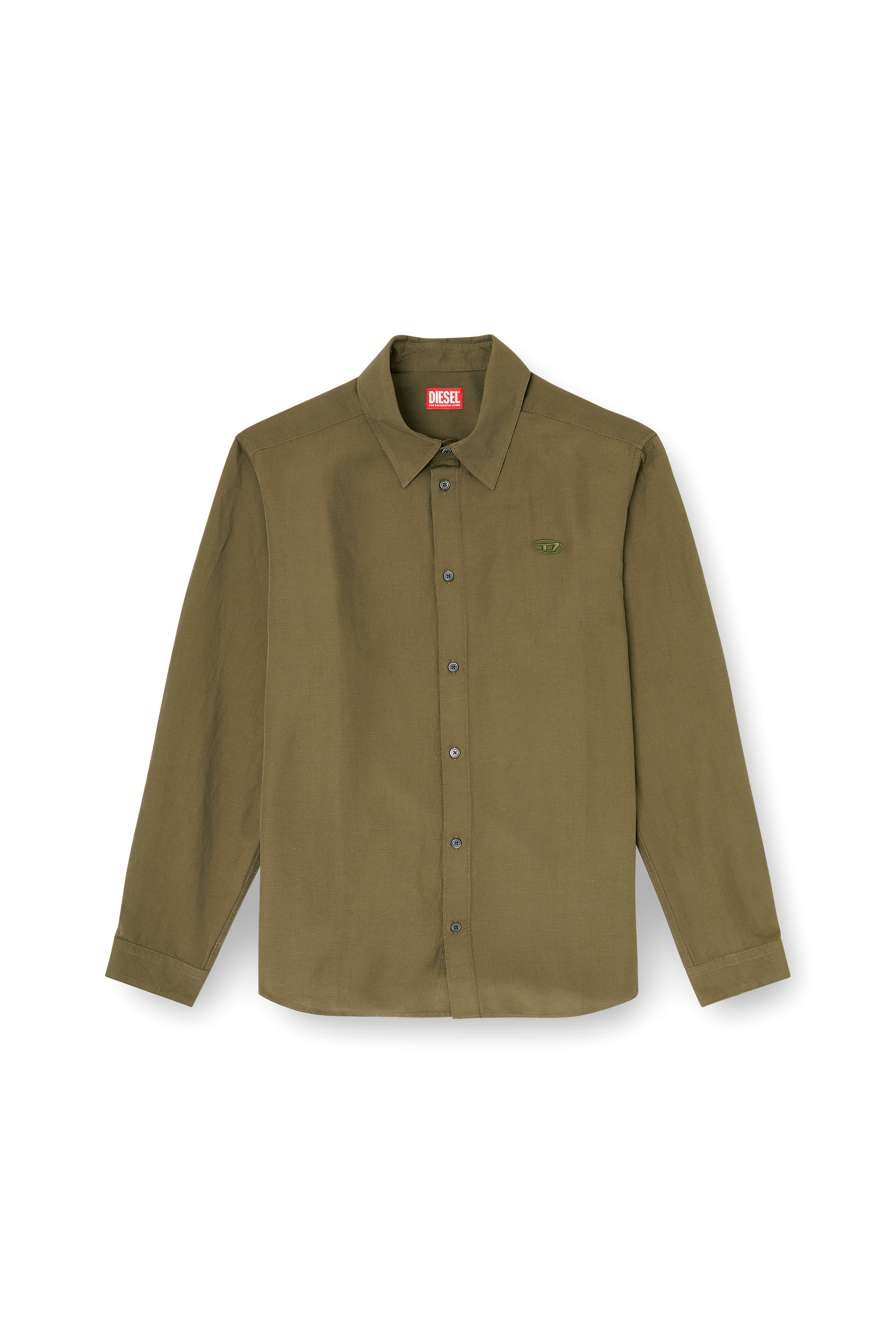 Diesel - S-SIMPLY-PGBS, Chemise en m&eacute;lange de lin avec broderie du logo Homme in Vert - 3