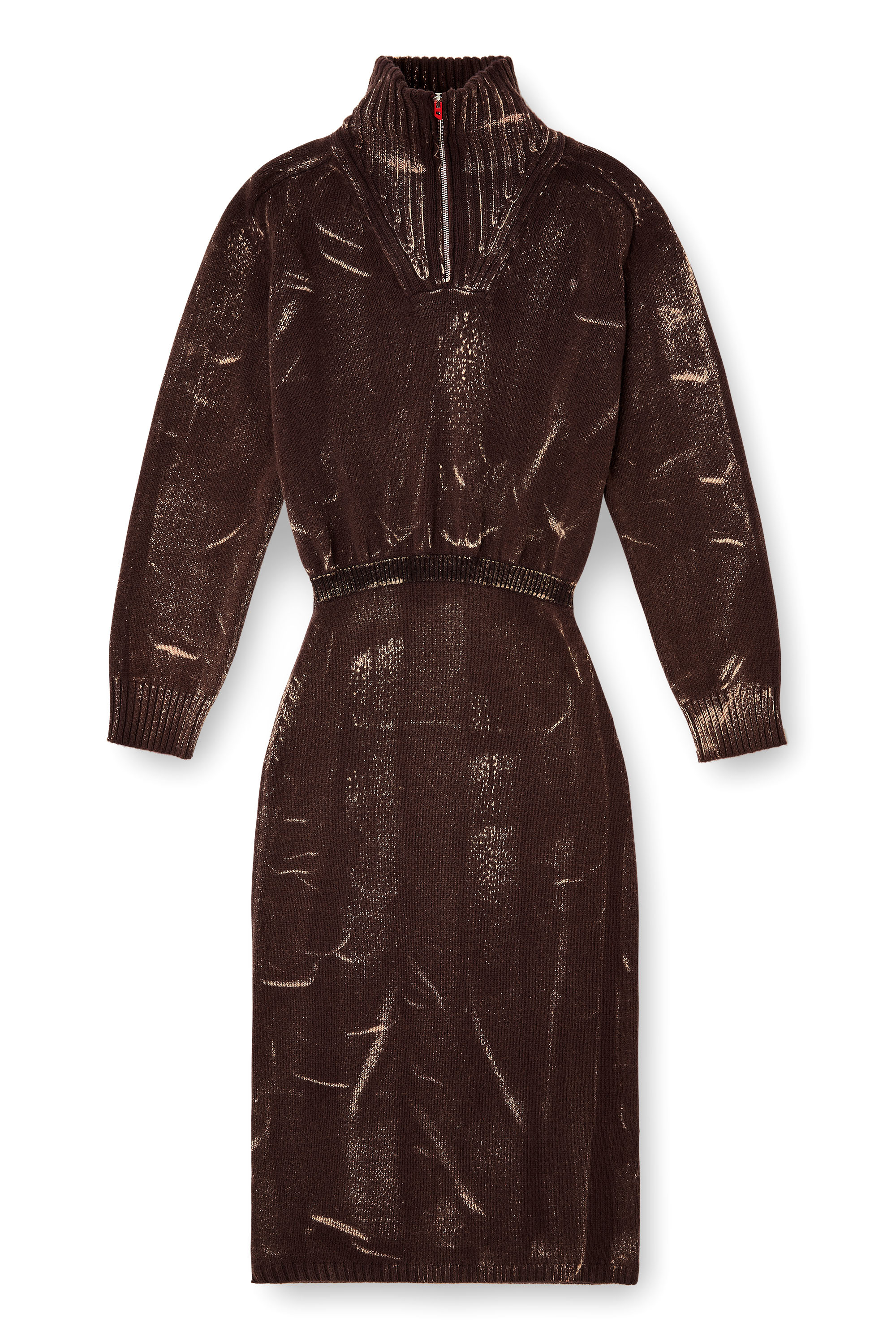 Diesel - M-MARCELLE, Robe midi en maille mélangée traitée Femme in Marron - 1