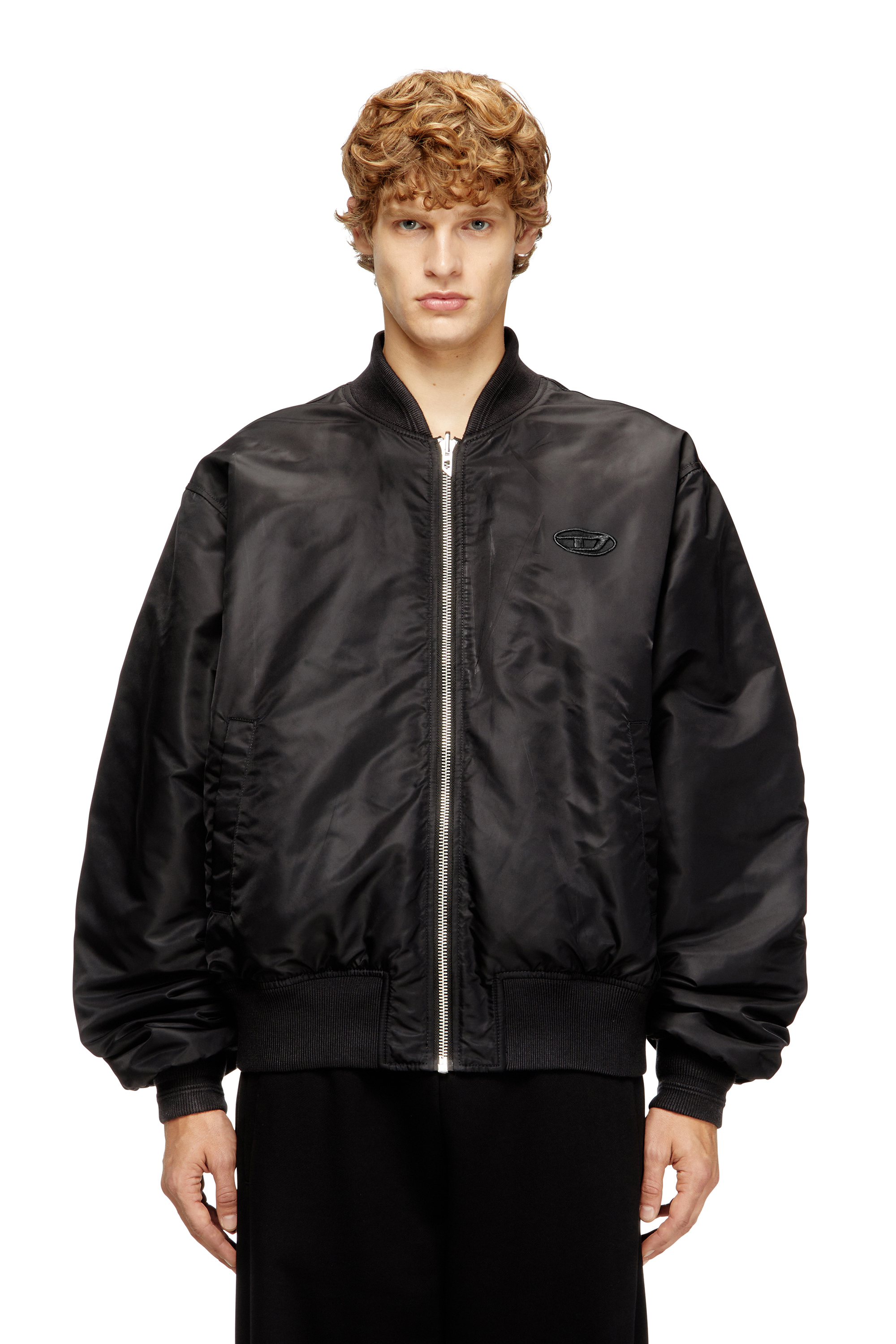 Diesel - W-TYPE-D1, Blouson aviateur rembourr&eacute; avec broderie Oval D Homme in Noir - 1