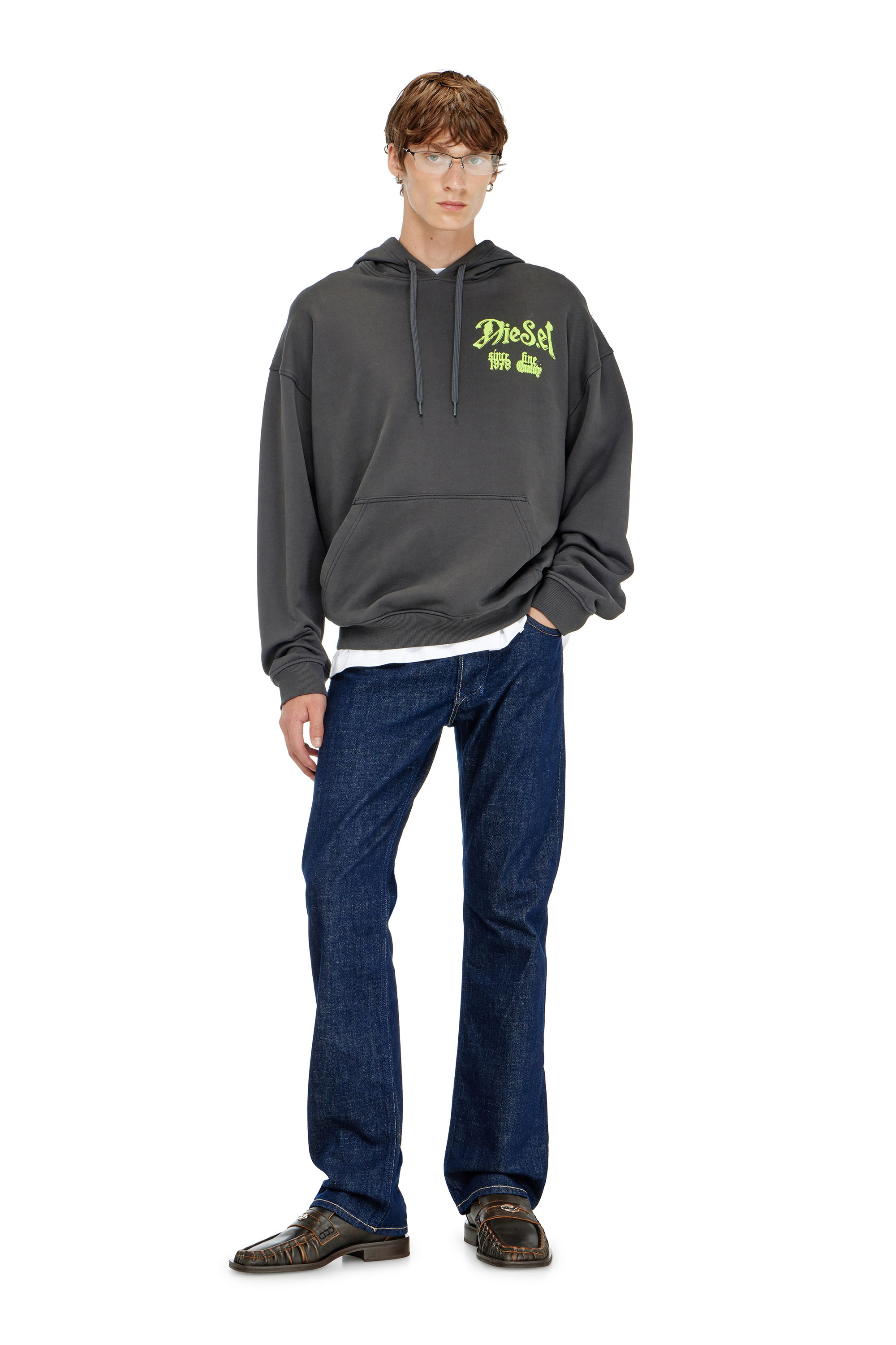 Diesel - S-BOXT-HOOD-AA2, Sweat &agrave; capuche en coton avec graphismes floqu&eacute;s Homme in Gris - 2