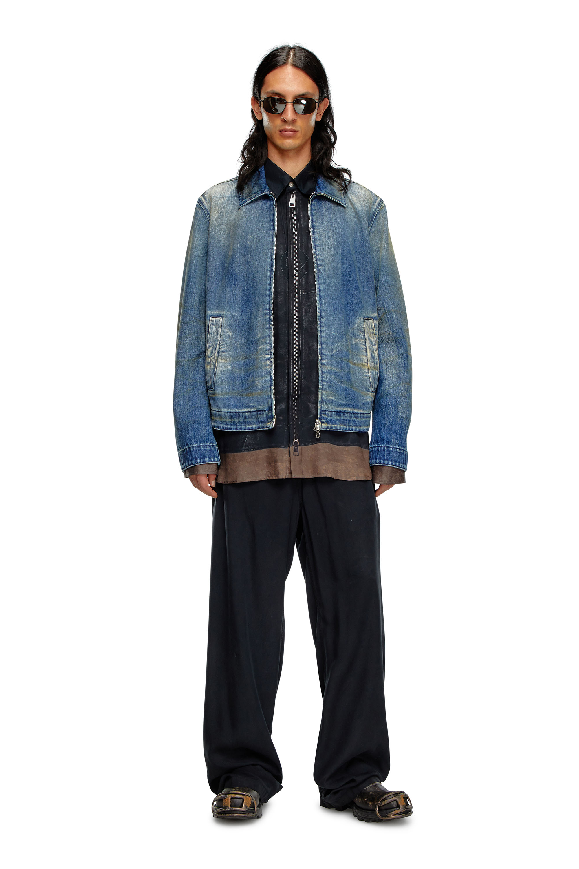 Diesel - D-ROHE, Veste blouson en denim avec délavage effet sali Homme in Bleu - 2
