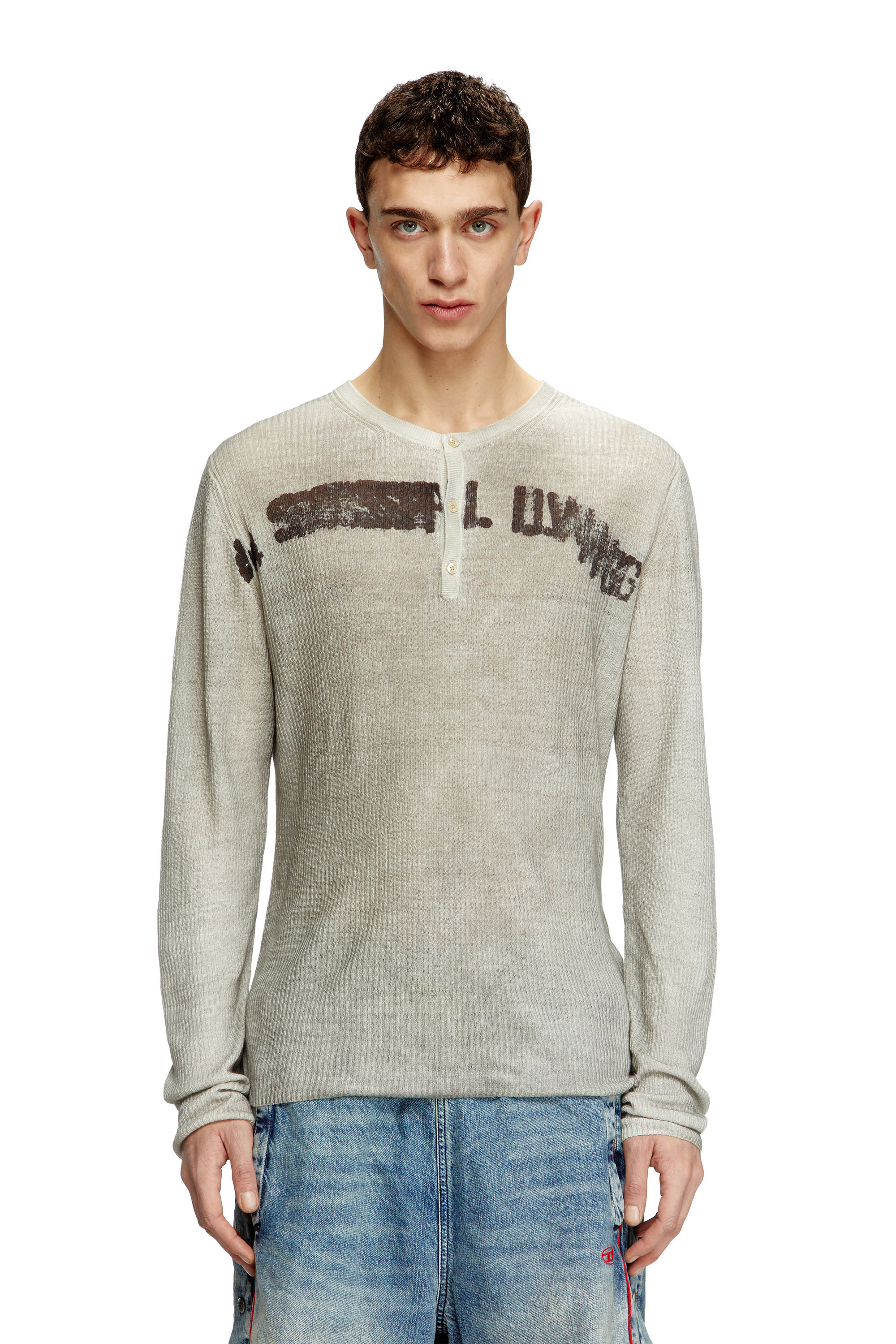 Diesel - K-ROBBY, Pull Henley effet sali, en lin Mixte in Beige - 2