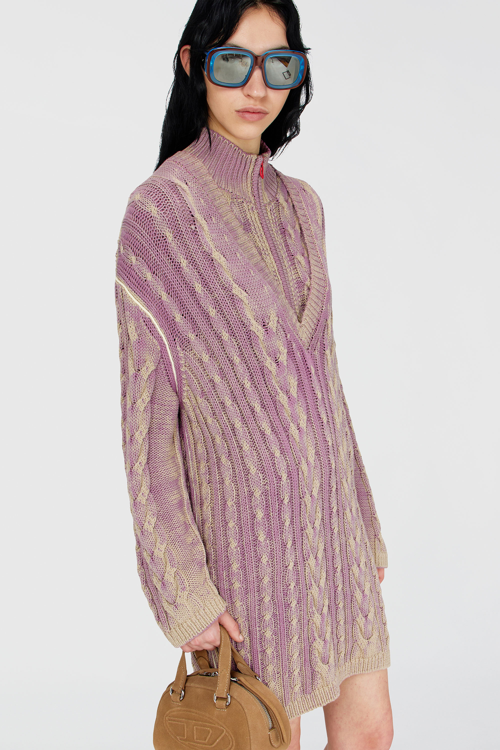 Diesel - M-ELGA, Robe pull courte en maille torsad&eacute;e Femme in Violet - 5