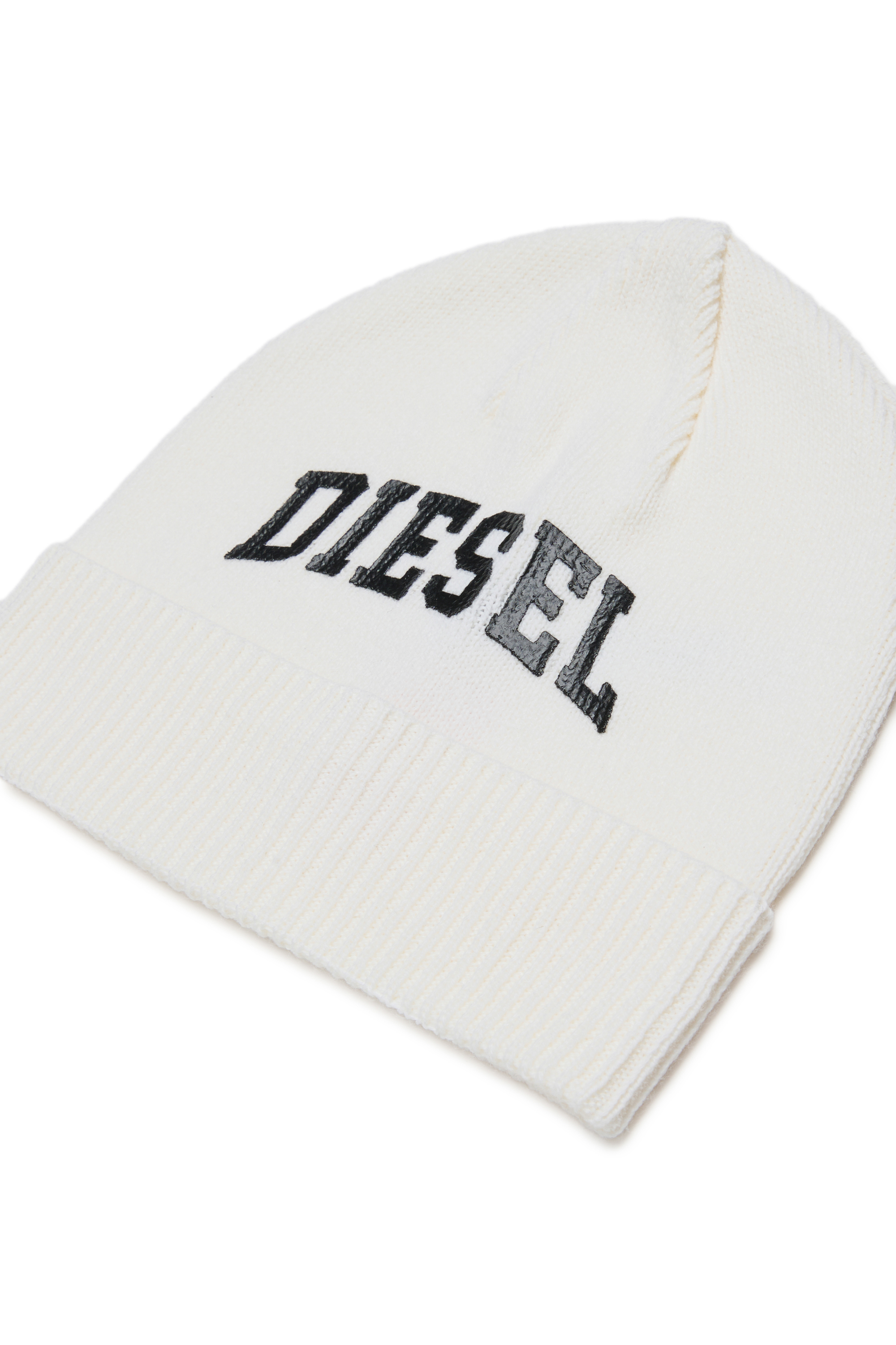 Diesel - FBAND, Bonnet en laine m&eacute;lang&eacute;e avec logo Mixte in Blanc - 3