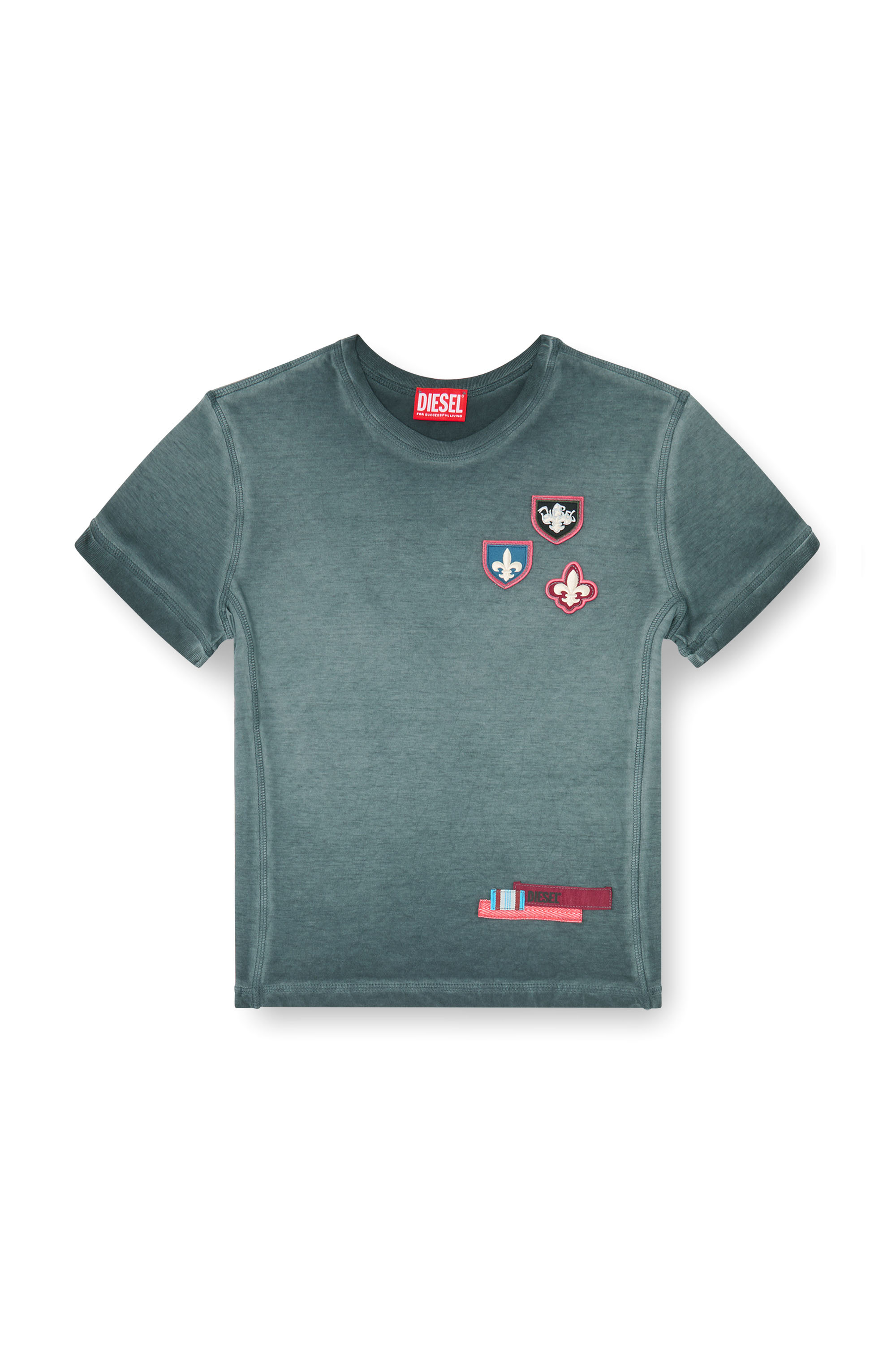 Diesel - T-UNCUTY-WAF, T-shirt avec patchs et c&ocirc;t&eacute;s en micro-waffle Femme in Bleu - 2