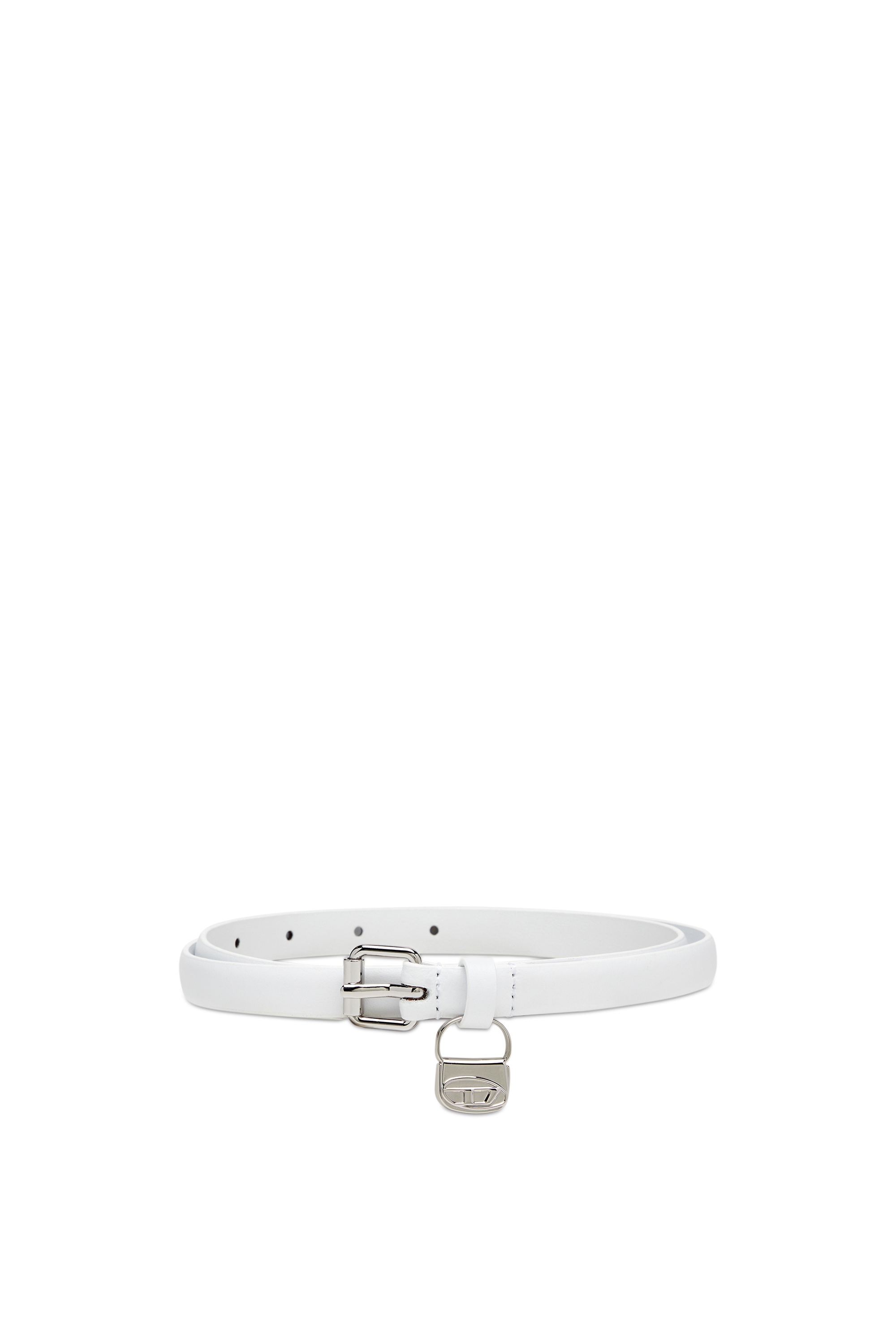 Diesel - B-CHARM HIP, Ceinture 1.4 cm slim en cuir avec bijou de sac 1DR Femme in Blanc - 1