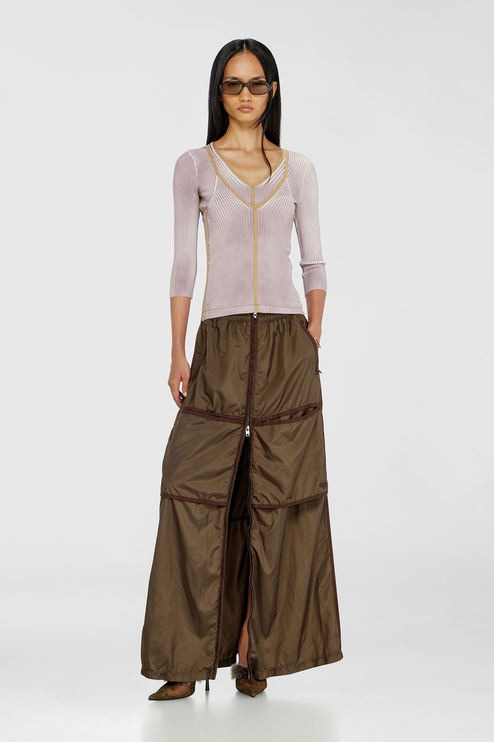 Diesel - M-SARMITE, D&eacute;bardeur en maille c&ocirc;tel&eacute;e avec bandes contrastantes Femme in Violet - 2