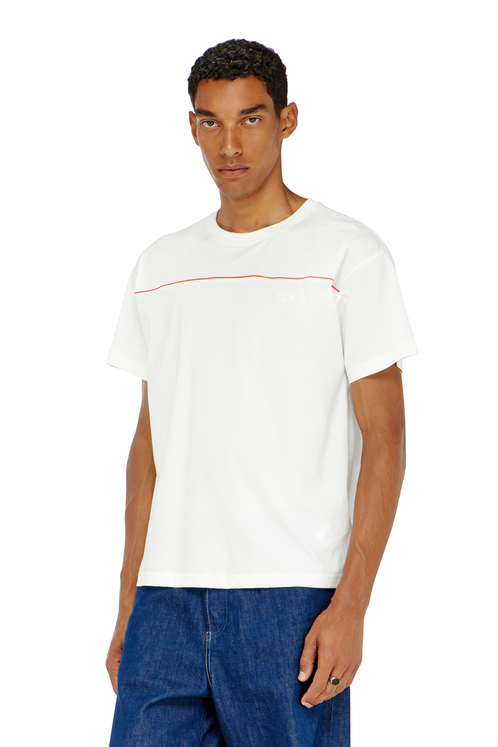 Diesel - T-NORM-PIPING, T-shirt avec passepoil contrastant Homme in Blanc - 3