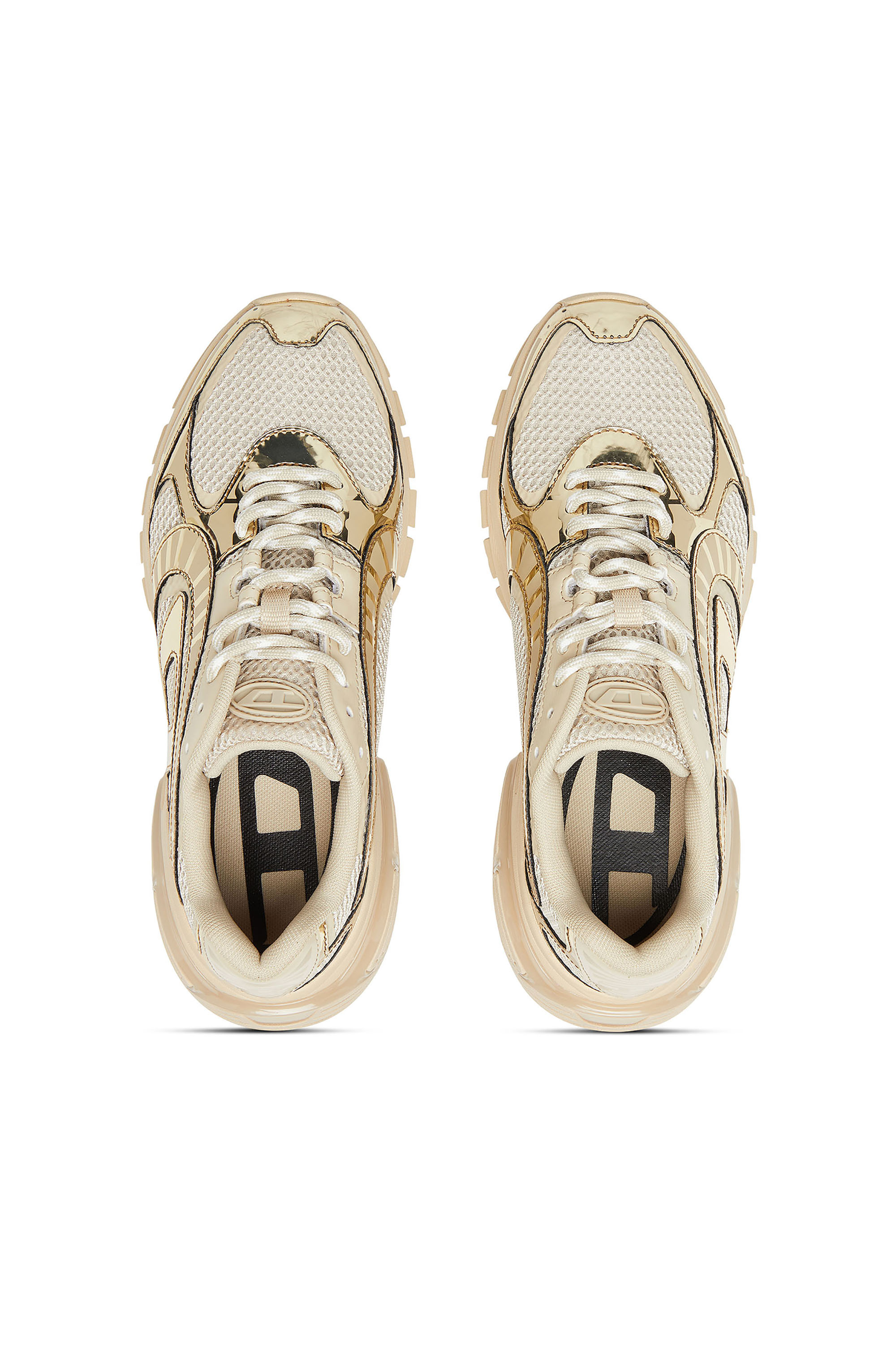 Diesel - S-PRO-V-DENSE LOW W, S-Pro-V-Dense-Sneakers en mesh métallisé avec logo Oval D Femme in Beige - 4