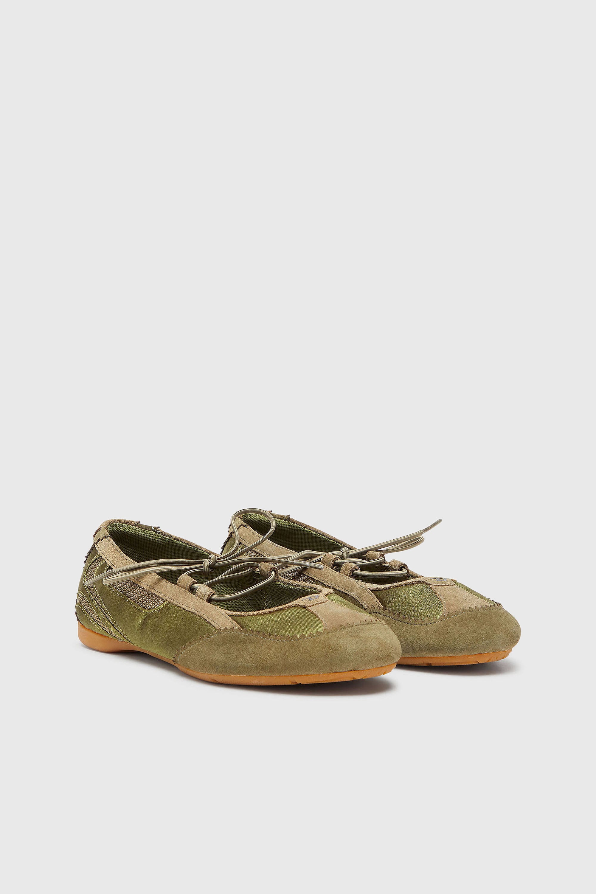 Diesel - D-MILE BALLERINA LACE UP II W, D-Mile - Ballerines &agrave; lacets en cuir et mesh Femme in Vert - 2