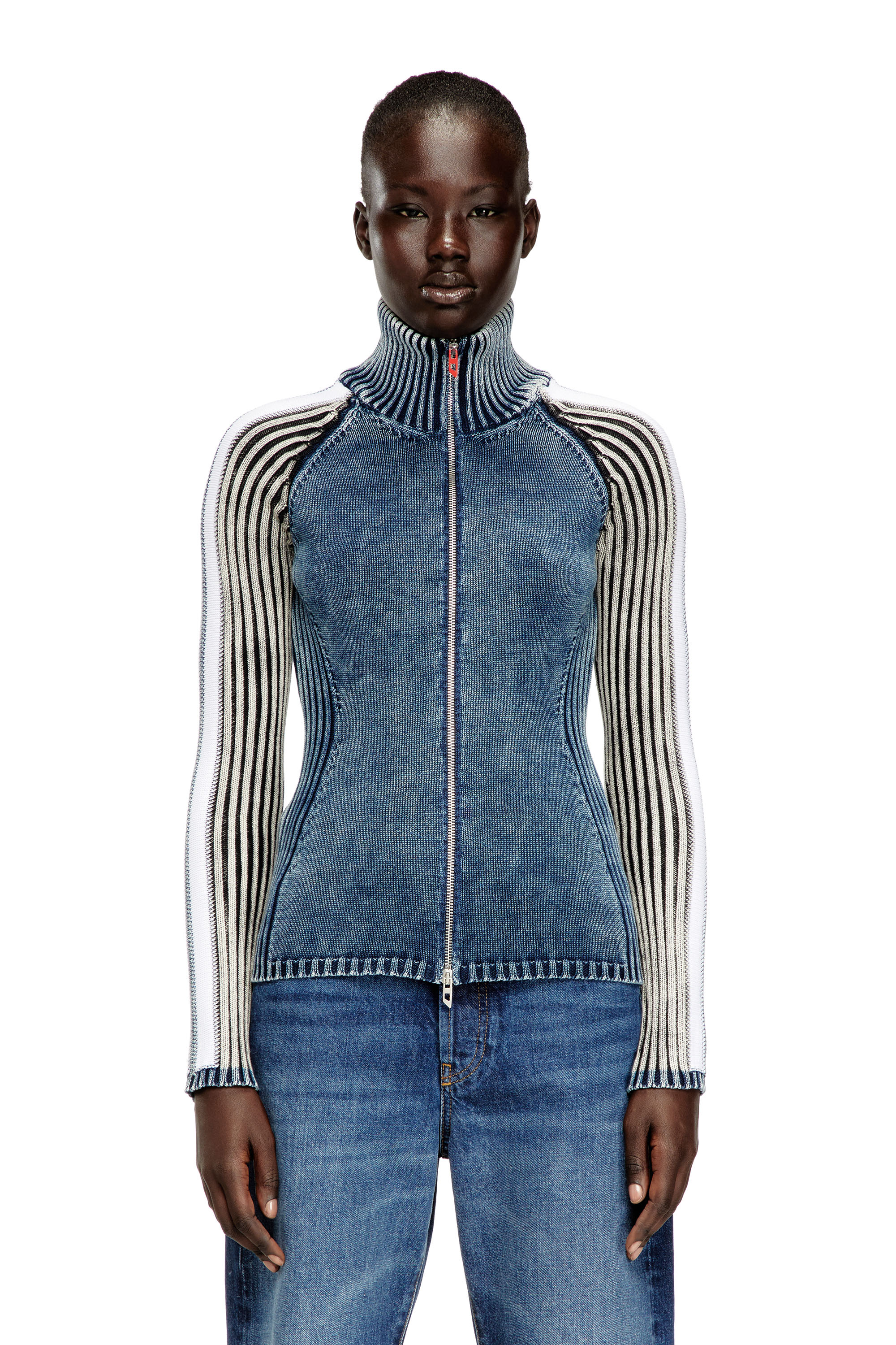 Diesel - M-ESTRELLA, Cardigan zippé avec bandes sportives Femme in Polychrome - 3