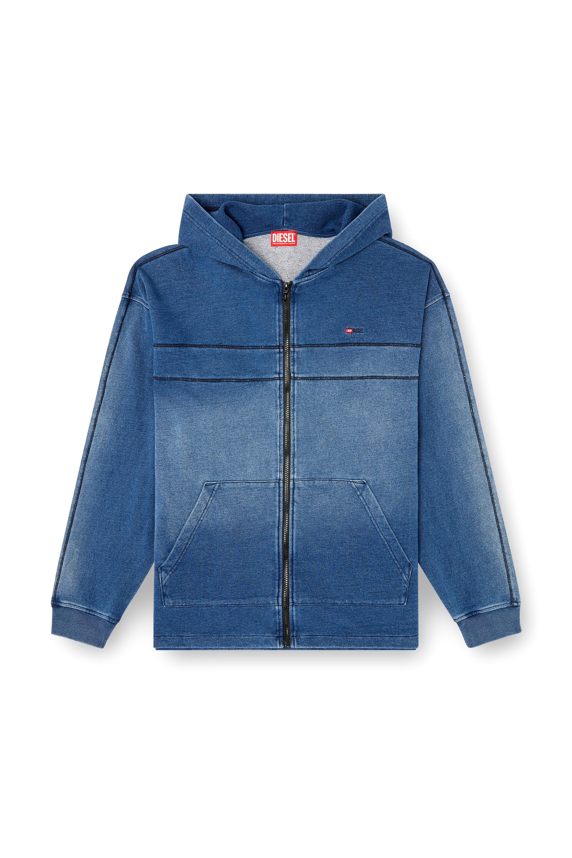 Diesel - S-BLAXT-HOOD-ZIP-NEW, Sweat-shirt à capuche en jersey effet denim Homme in ToBeDefined - 3