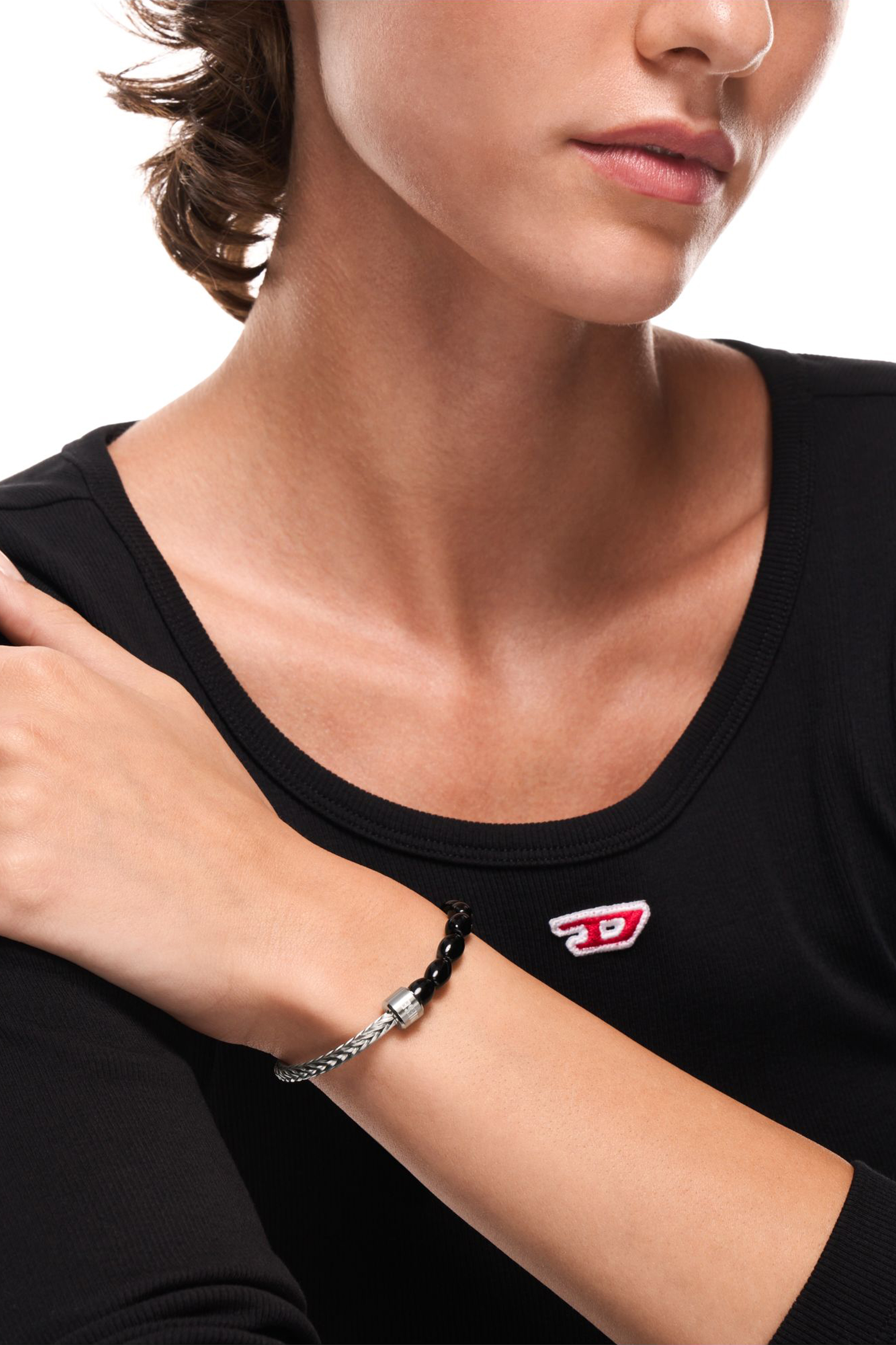 Diesel - DX1714040, Bracelet en perles d&rsquo;agate noire Mixte in Gris argent&eacute; - 4