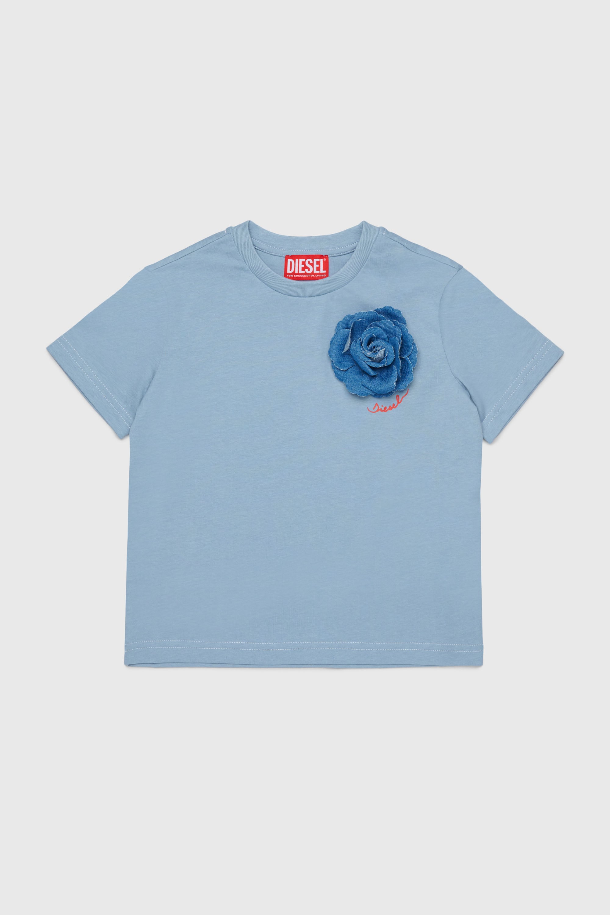 Diesel - TROSET, T-shirt avec rose en denim appliqu&eacute;e Femme in Bleu - 1