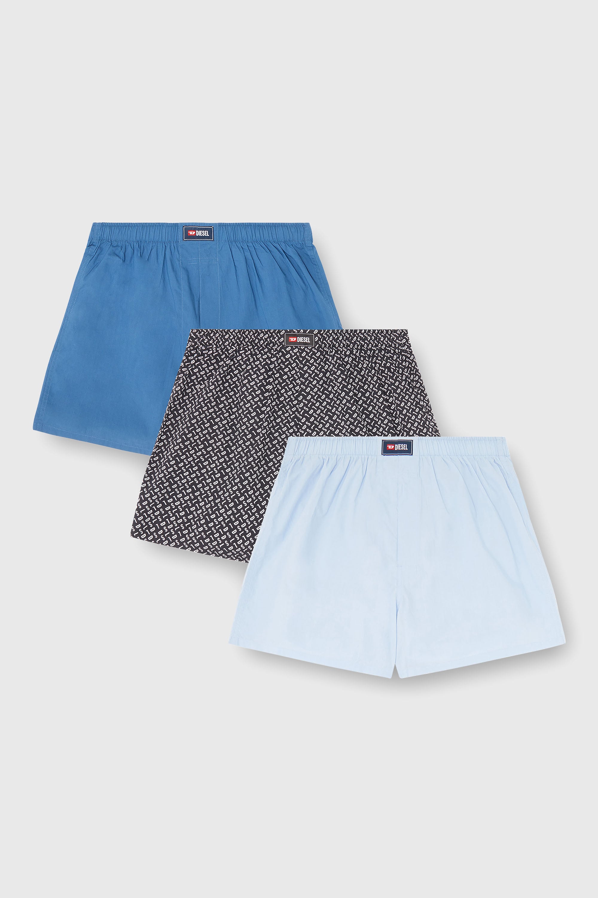 Diesel - RYAN-D-CORE-3PACK, Lot de trois boxers en coton unis et imprim&eacute; all-over DSL Homme in Bleu - 1