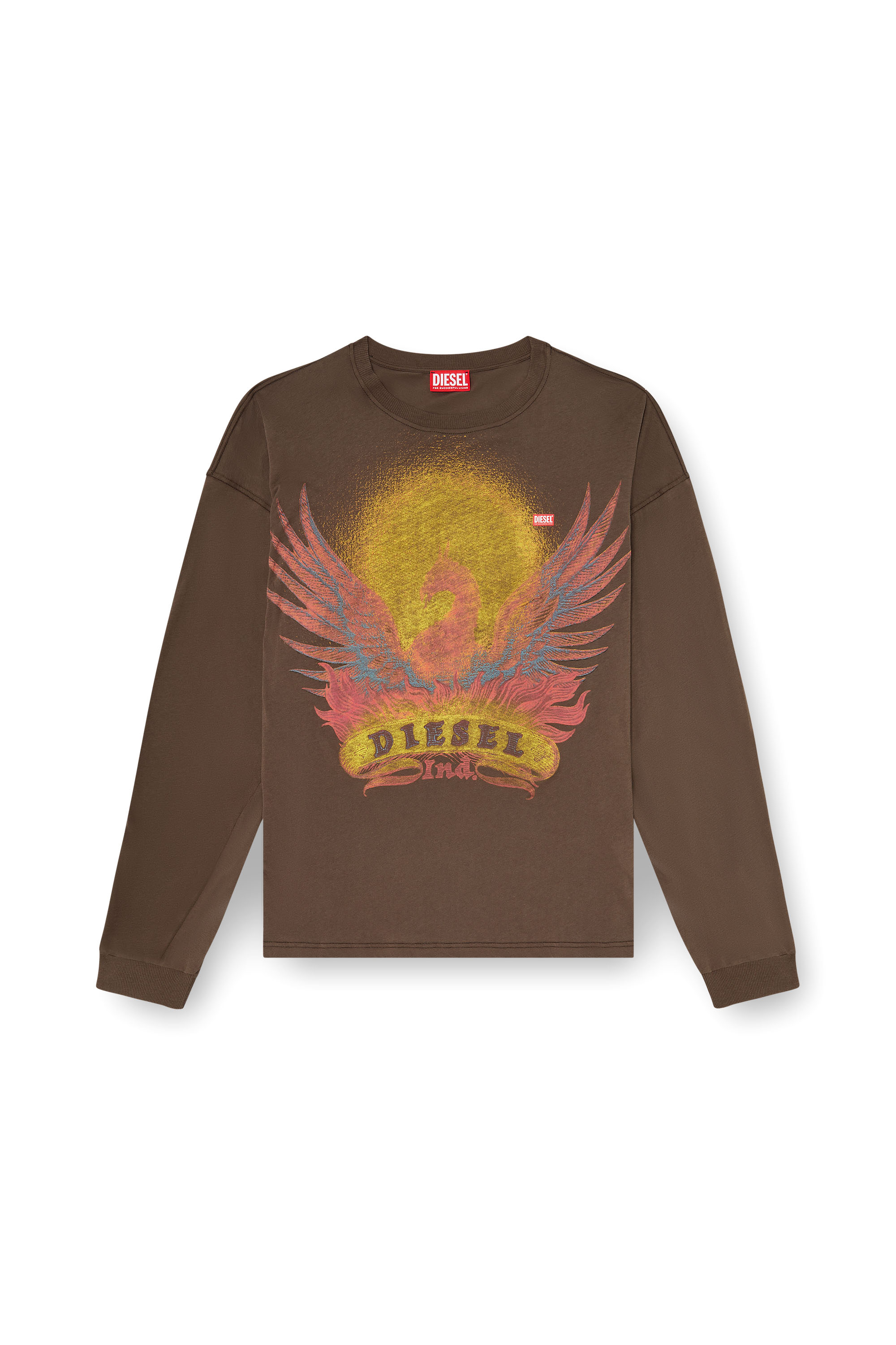 Diesel - T-BOXT-LS-AA1, T-shirt &agrave; manches longues avec motif Phoenix Homme in Marron - 3