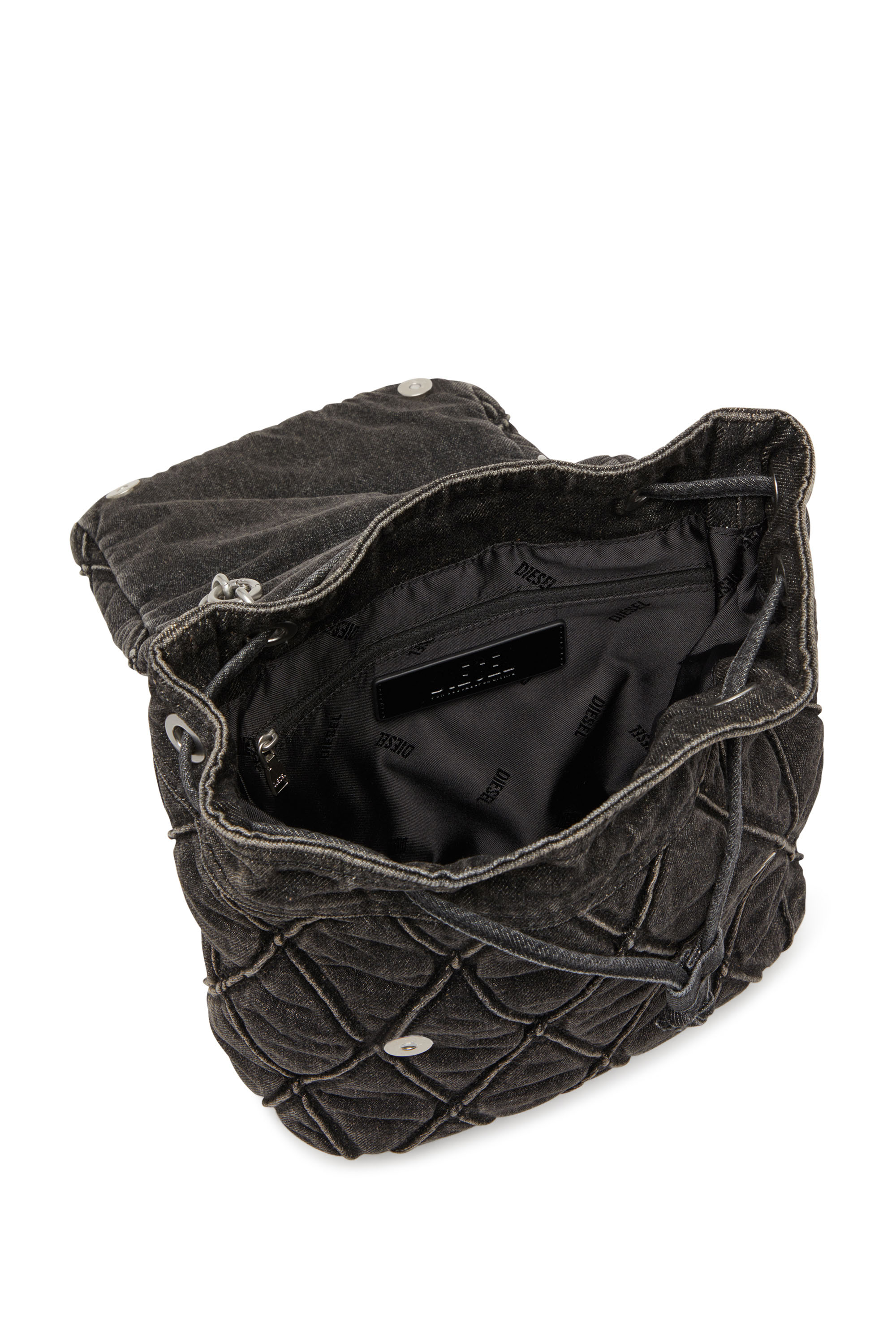 Diesel - CHARM-D BACKPACK S, Charm-D S-Sac &agrave; dos en denim matelass&eacute; Argyle Femme in Noir - 4