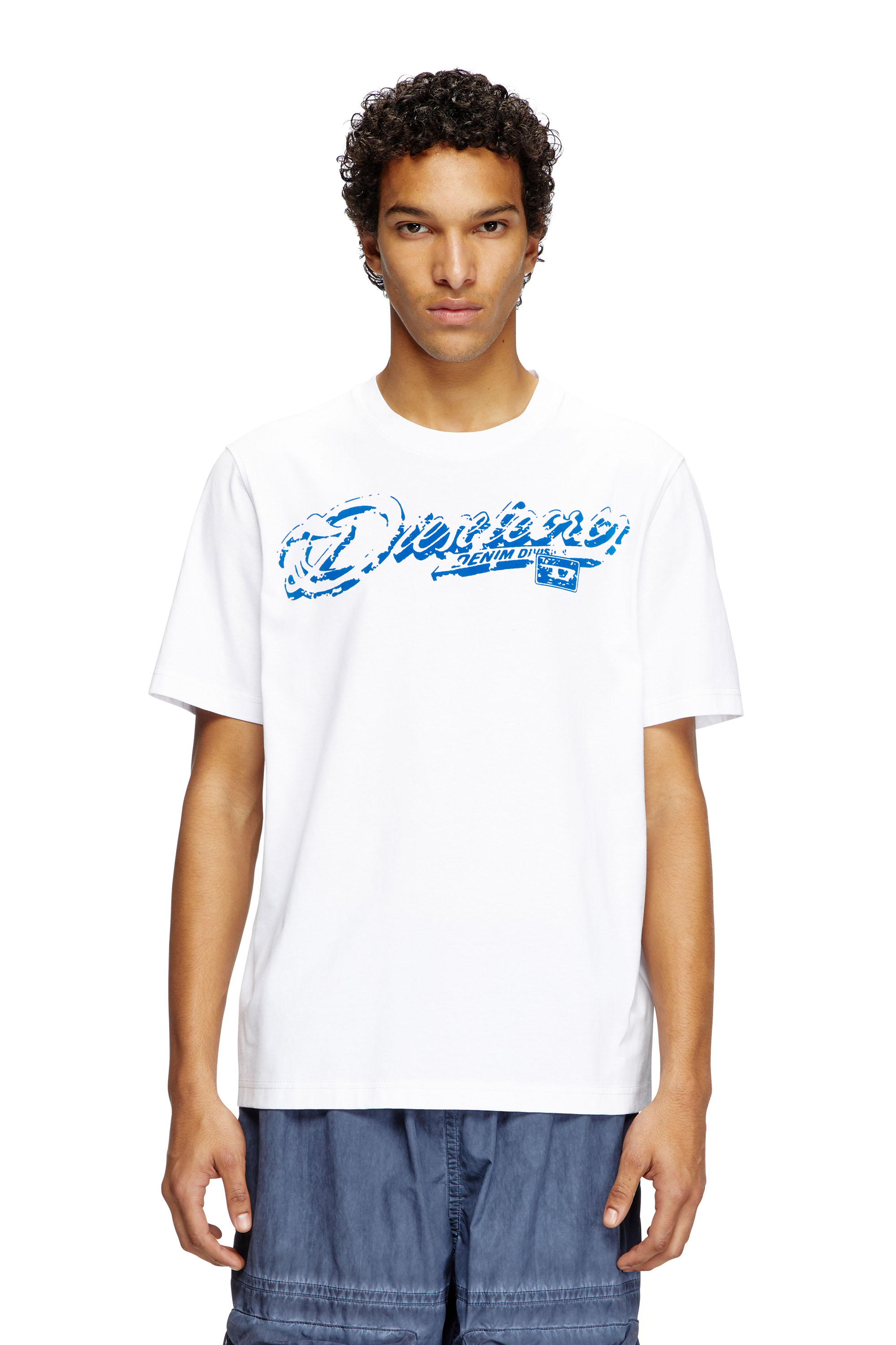 Diesel - T-ADJUST-R7, T-shirt avec logo floqué effet vieilli Homme in Blanc - 1