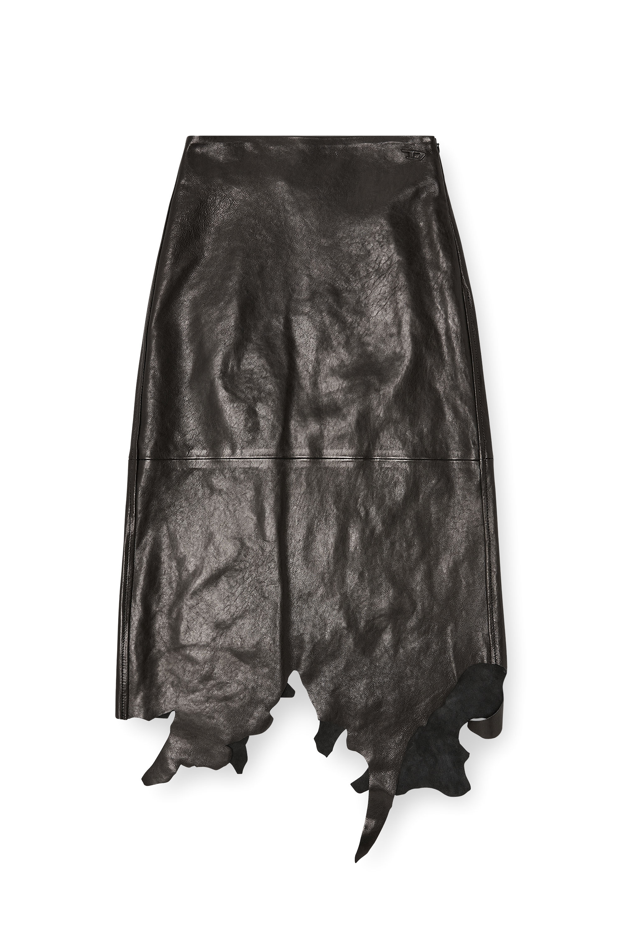 Diesel - L-TORN, Woman's Leather midi skirt with jagged hem in Black - 2