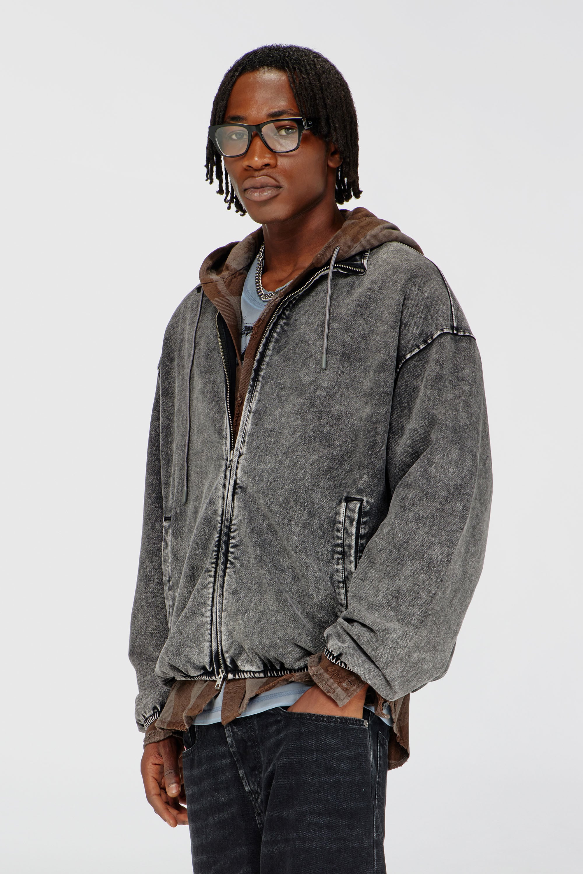 Diesel - S-CORSY, Veste sweat effet denim Homme in Gris - 1