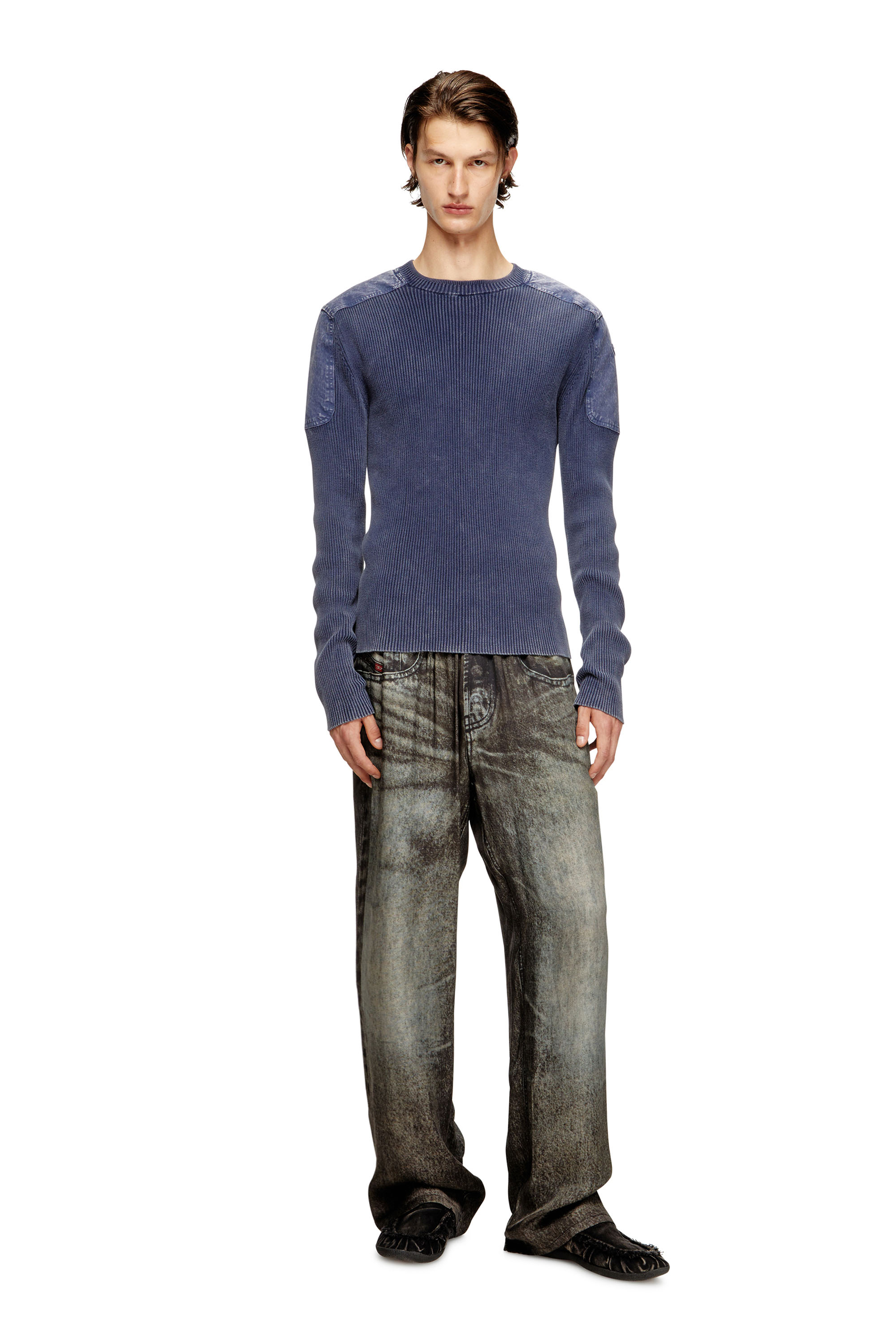 Diesel - K-MARTIN, Pull avec empiècements en denim sur les épaules Homme in Bleu - 2