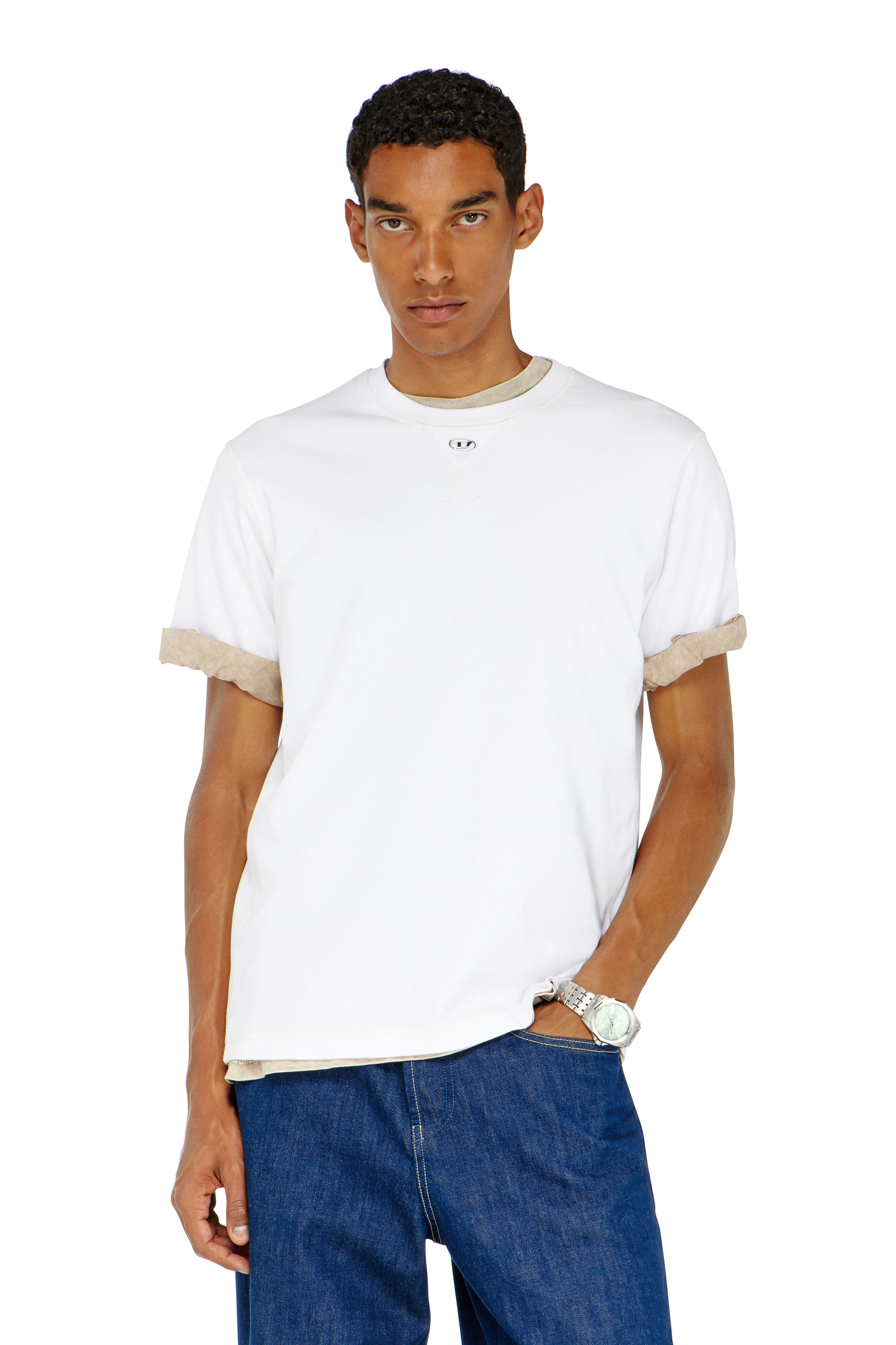 Diesel - T-MADJUST-TR, T-shirt r&eacute;guli&egrave;re avec col rond et Oval D Homme in Blanc - 1