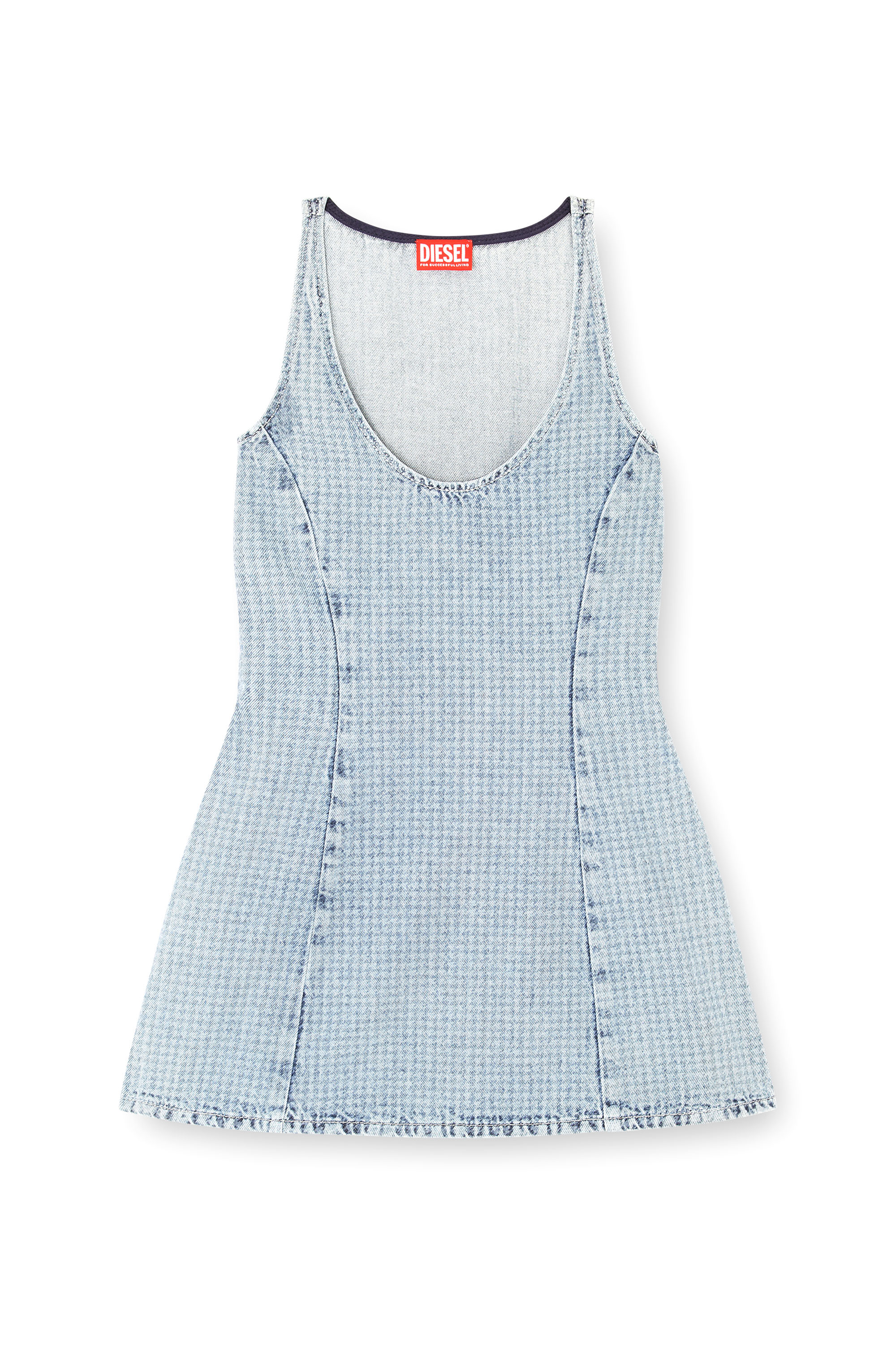 Diesel - DE-SWEENEY-S1, Robe courte en denim à motif pied-de-poule avec cristaux Femme in Bleu - 1