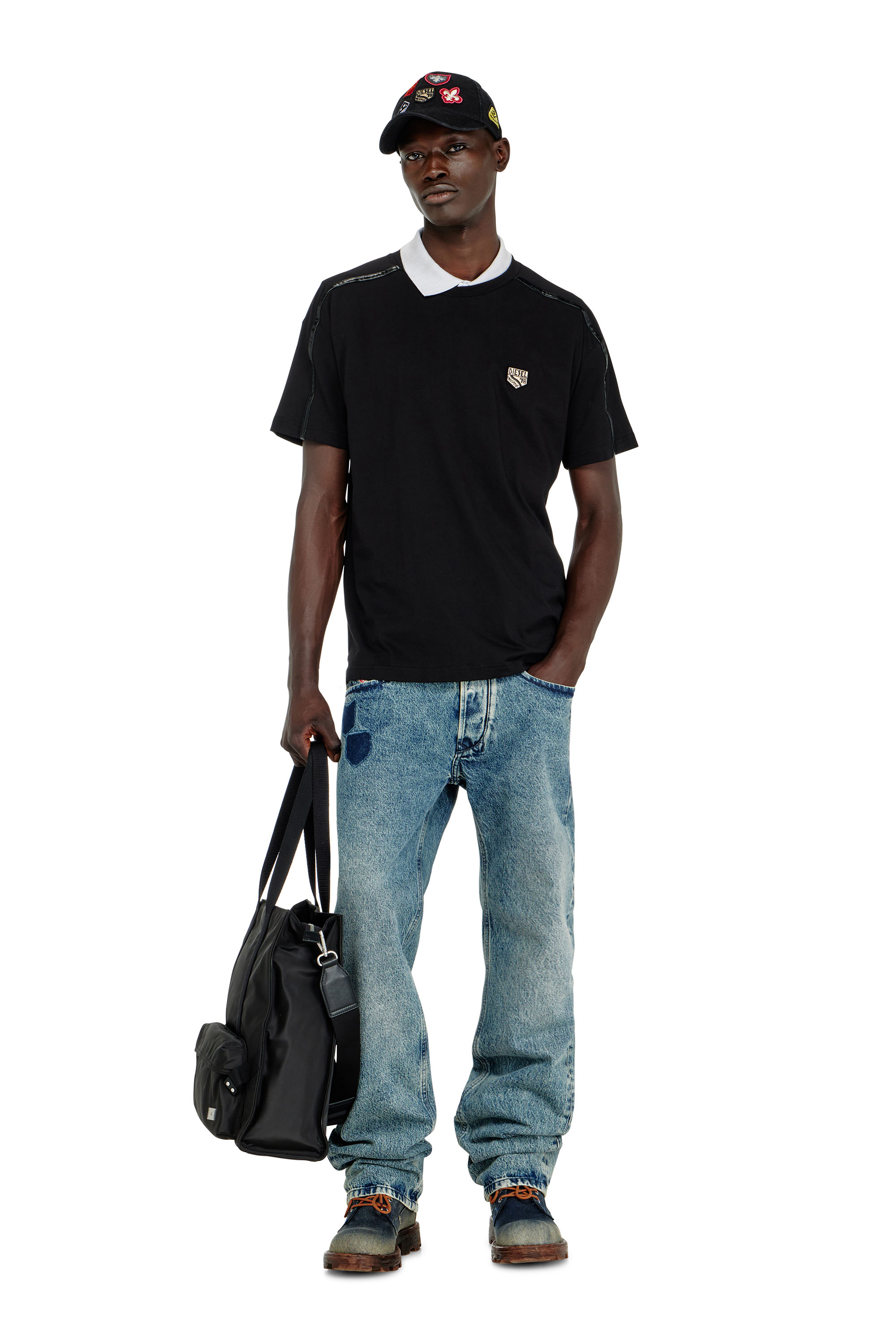 Diesel - T-NORM-FL, Man's T-shirt with contrast trims and logo patch in null - 2