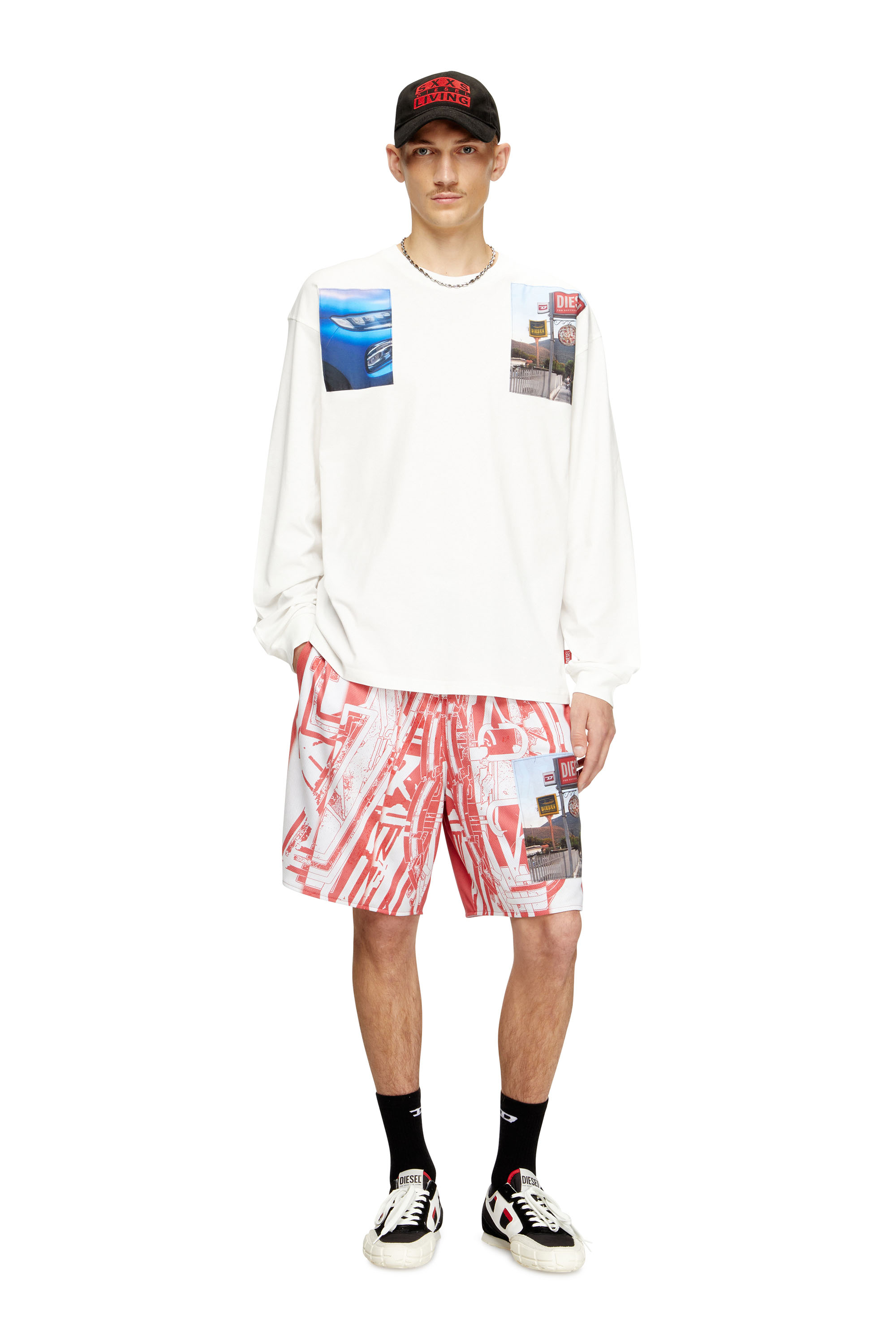 Diesel - T-BOXT-LS-T5, T-shirt à manches longues avec empiècements photo de logo Homme in Blanc - 2