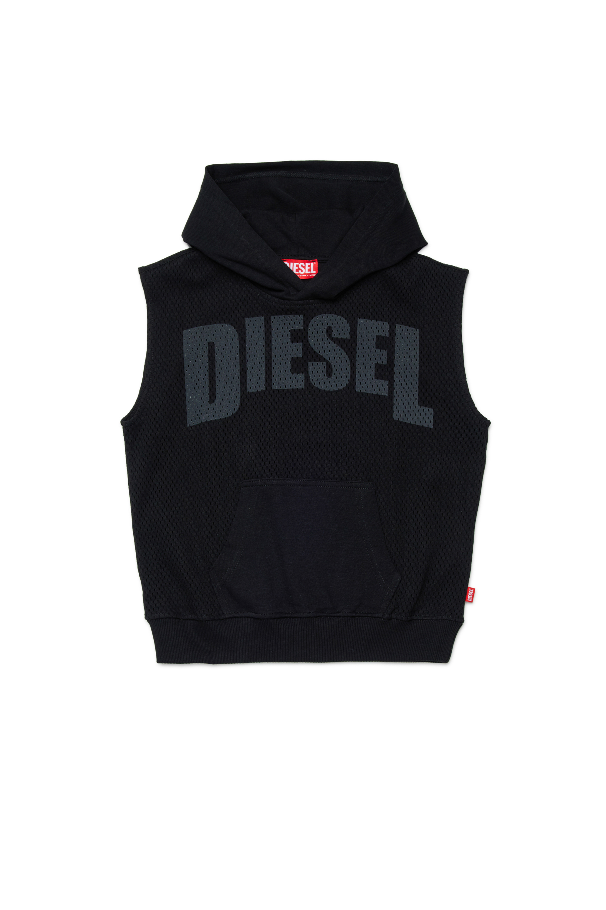 Diesel - SMESH OVER, Sweat &agrave; capuche sans manches en maille de coton Homme in Noir - 1