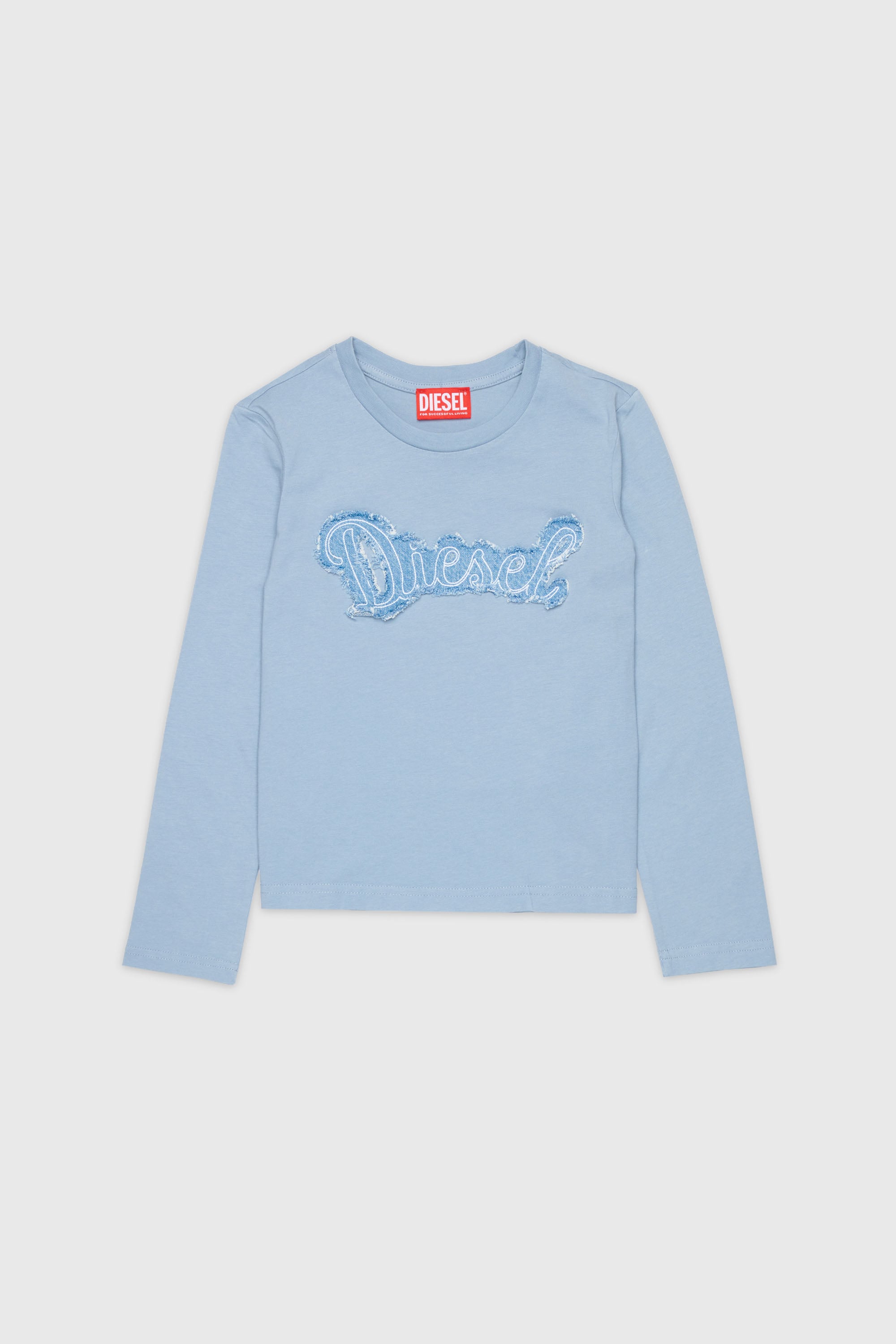 Diesel - TLIBBY, T-shirt &agrave; manches longues avec patch logo effiloch&eacute; Femme in Bleu - 1