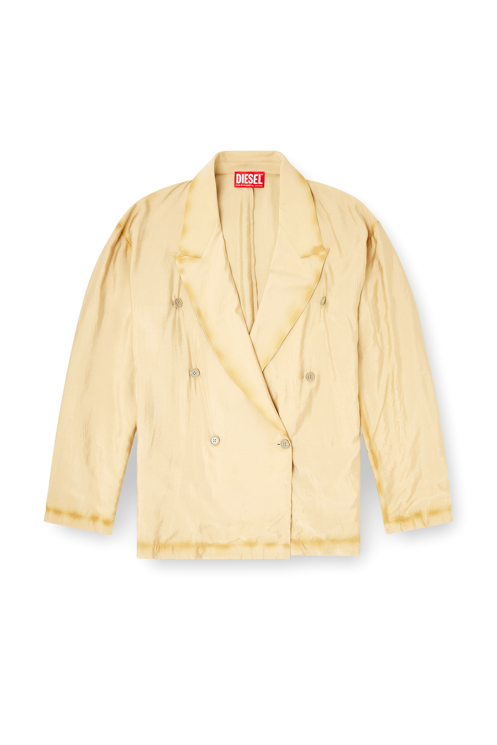 Diesel - J-KEYSERY, Blazer croisé en tissu froissé Homme in Beige - 3