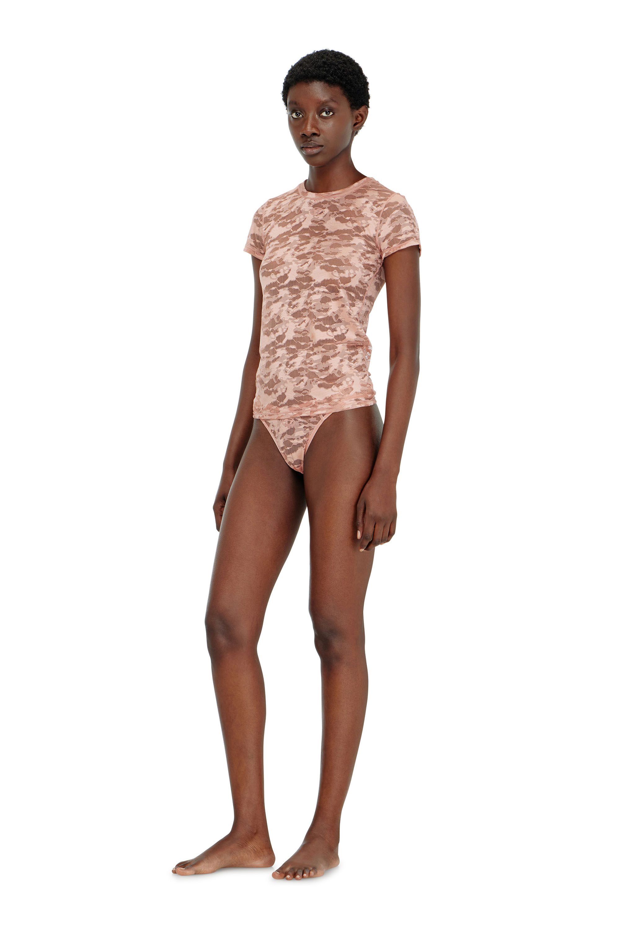 Diesel - KASIA-UTLT, T-shirt en dentelle camouflage Femme in Rose - 3