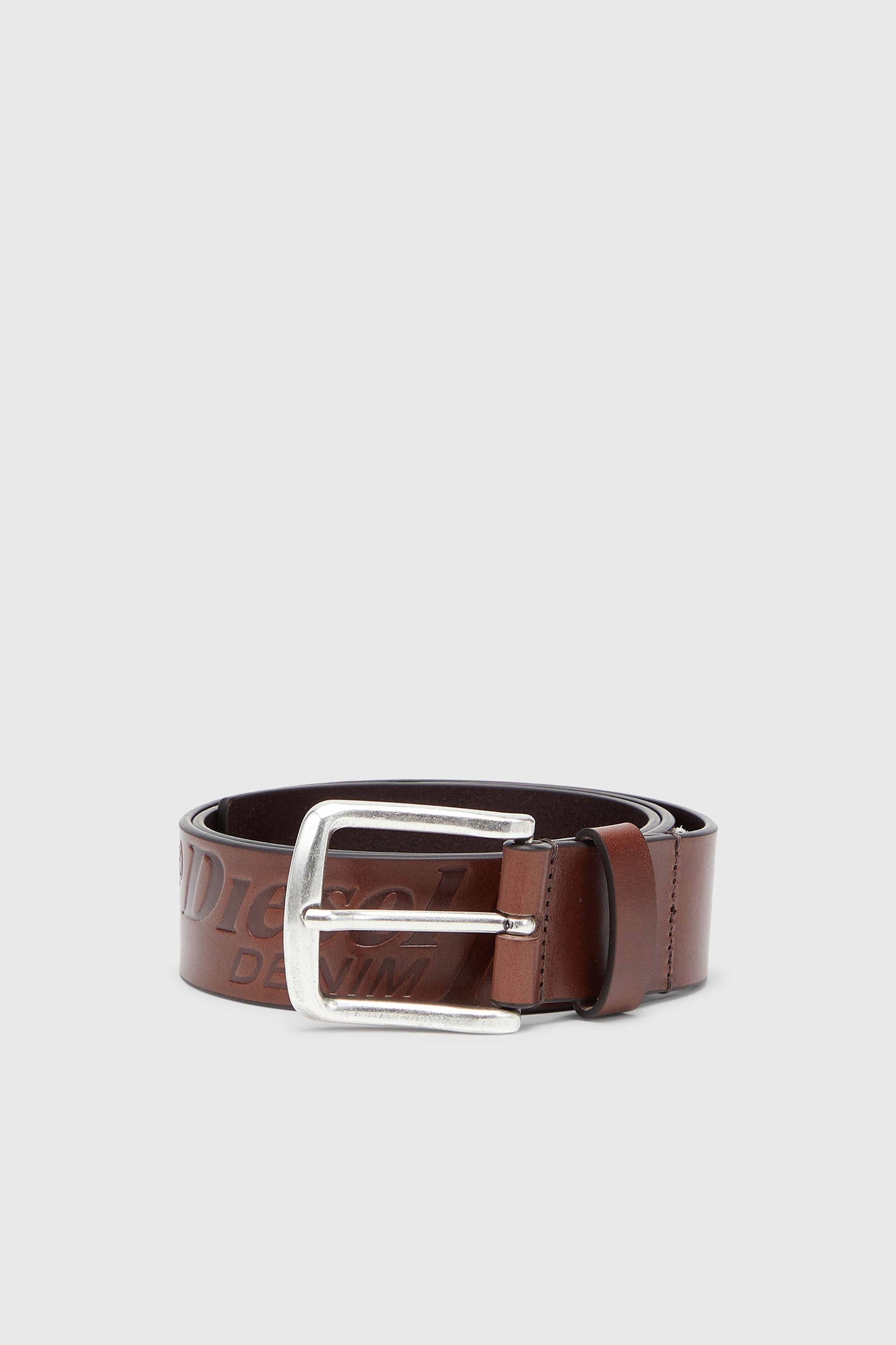 Diesel - B-FLAG-D EMBOSSED, Ceinture 4 cm en cuir avec logo grav&eacute; Homme in Marron - 1