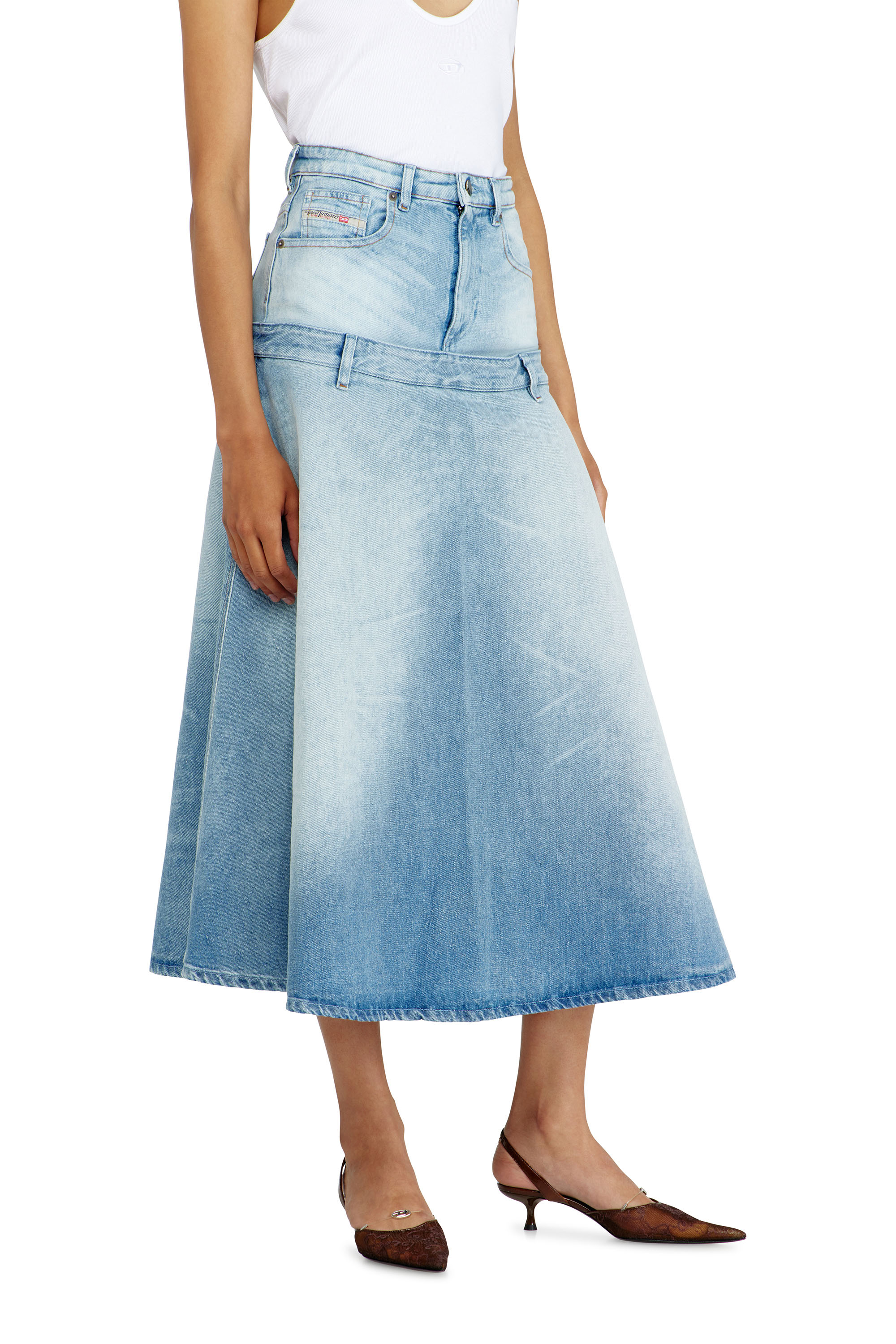 Diesel - DE-VORYA-S, Jupe en denim &agrave; design superpos&eacute; Femme in Bleu - 4
