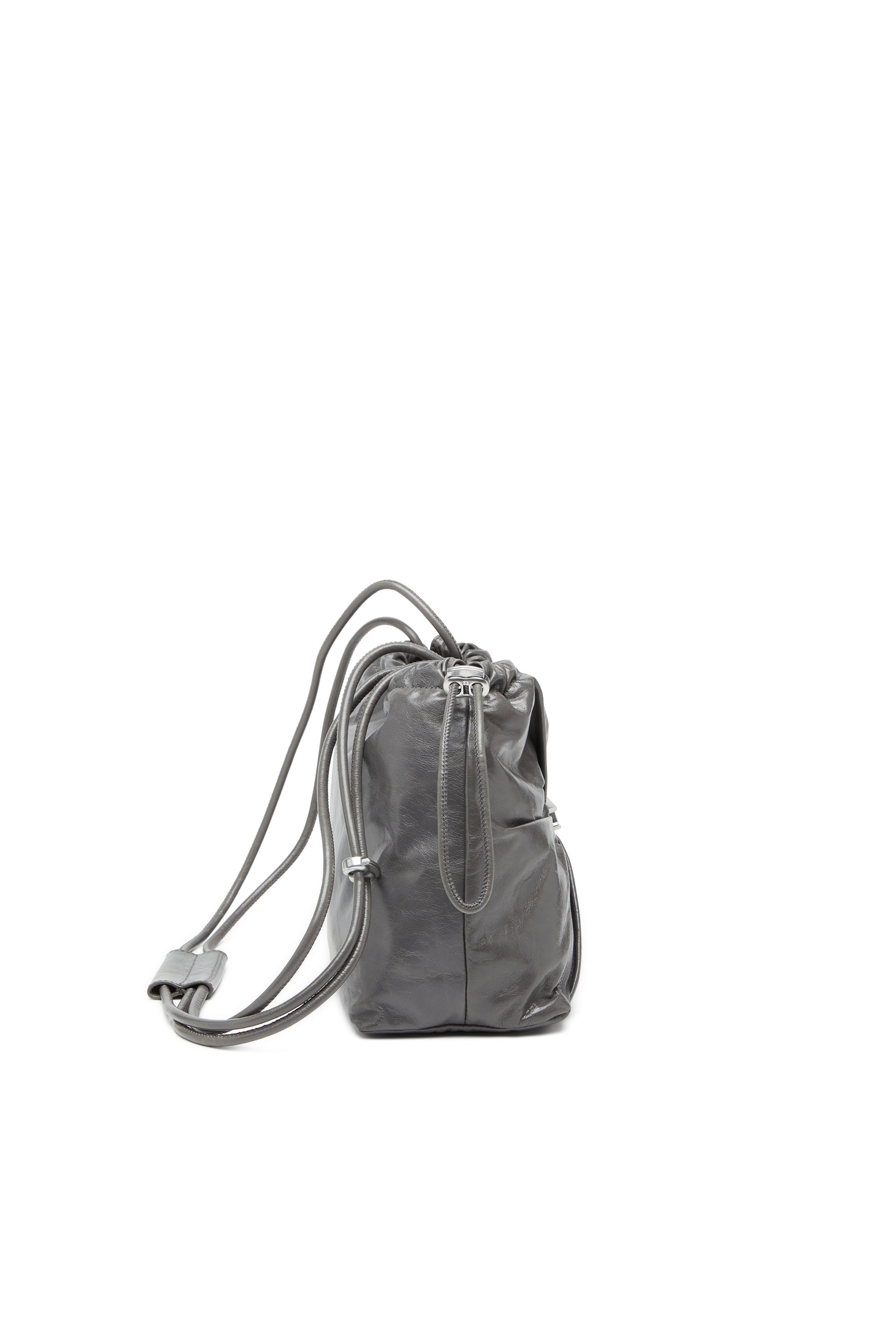 Diesel - SCRUNCH-D BUCKET, Sac seau en cuir froissé et brillant Femme in Gris - 3